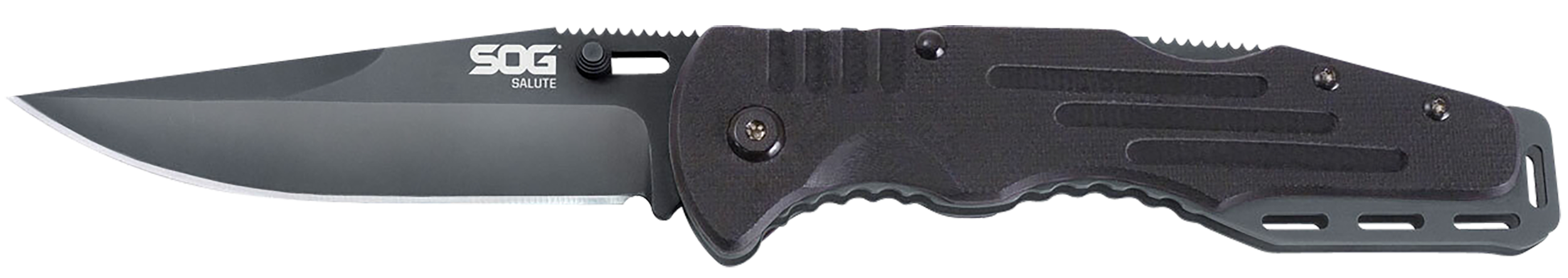 S.O.G SOG-FF11-CP Salute  3.62" Folding Clip Point Plain Black Hardcased 8Cr13MoV SS Blade Black G10 Handle Includes Belt Clip
