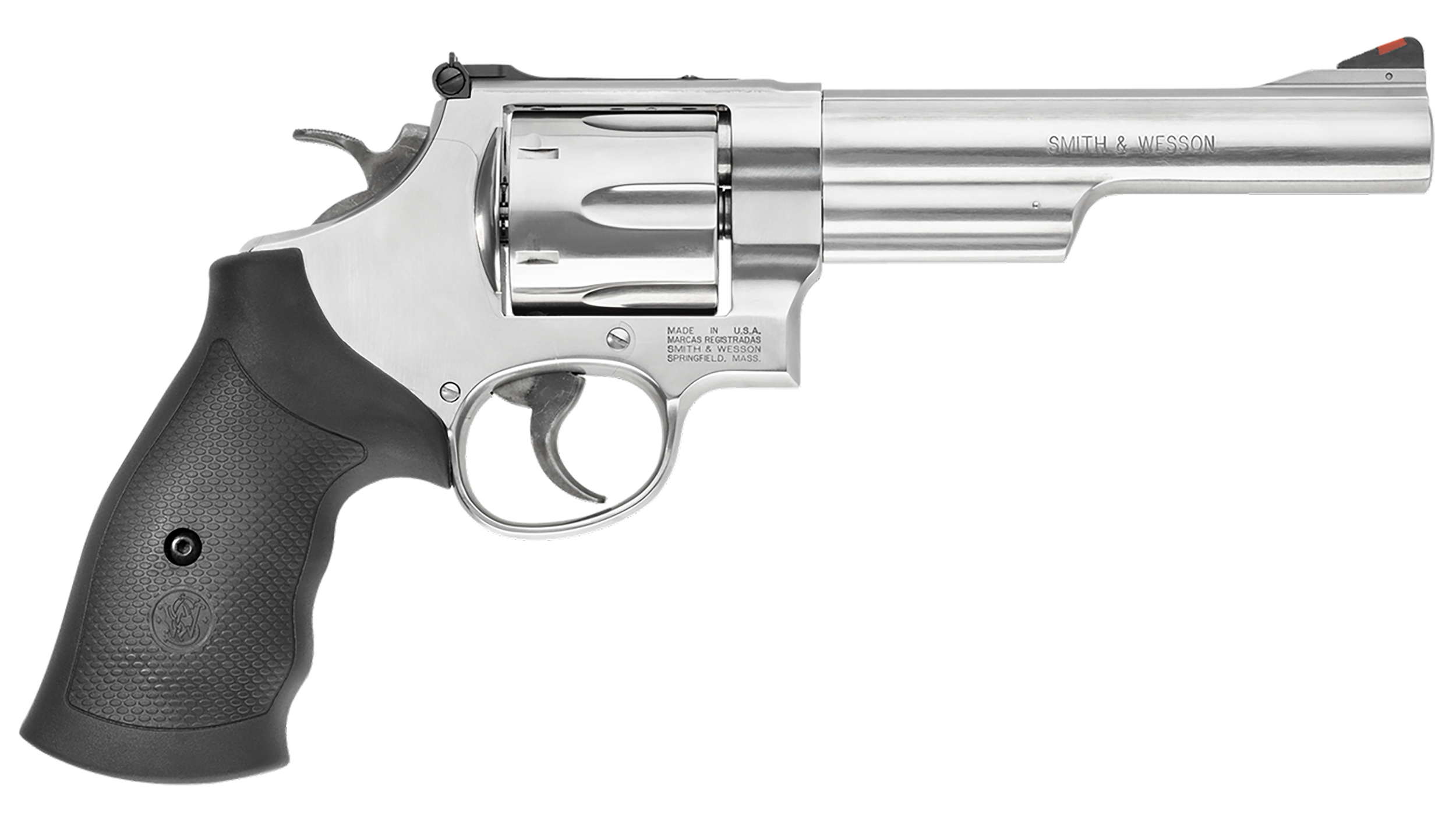 Smith & Wesson 163606 Model 629  44 Rem Mag or 44 S&W Spl Stainless Steel 6" Barrel & 6rd Cylinder, Satin Stainless Steel N-Frame,  Red Ramp Front/White Outline Rear Sights