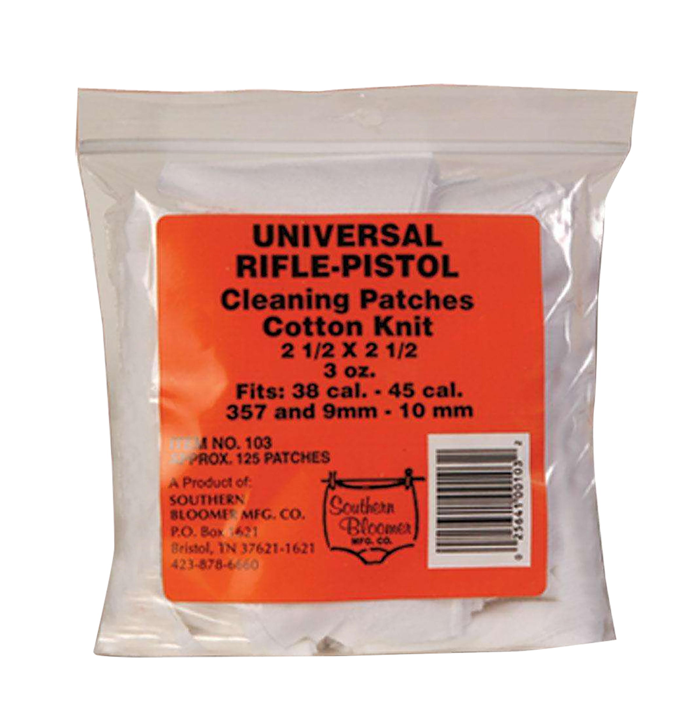 Southern Bloomer 103 Cleaning Patches  Cotton 2.50" x 2.50" 130 Per Bag Rifle/Handgun