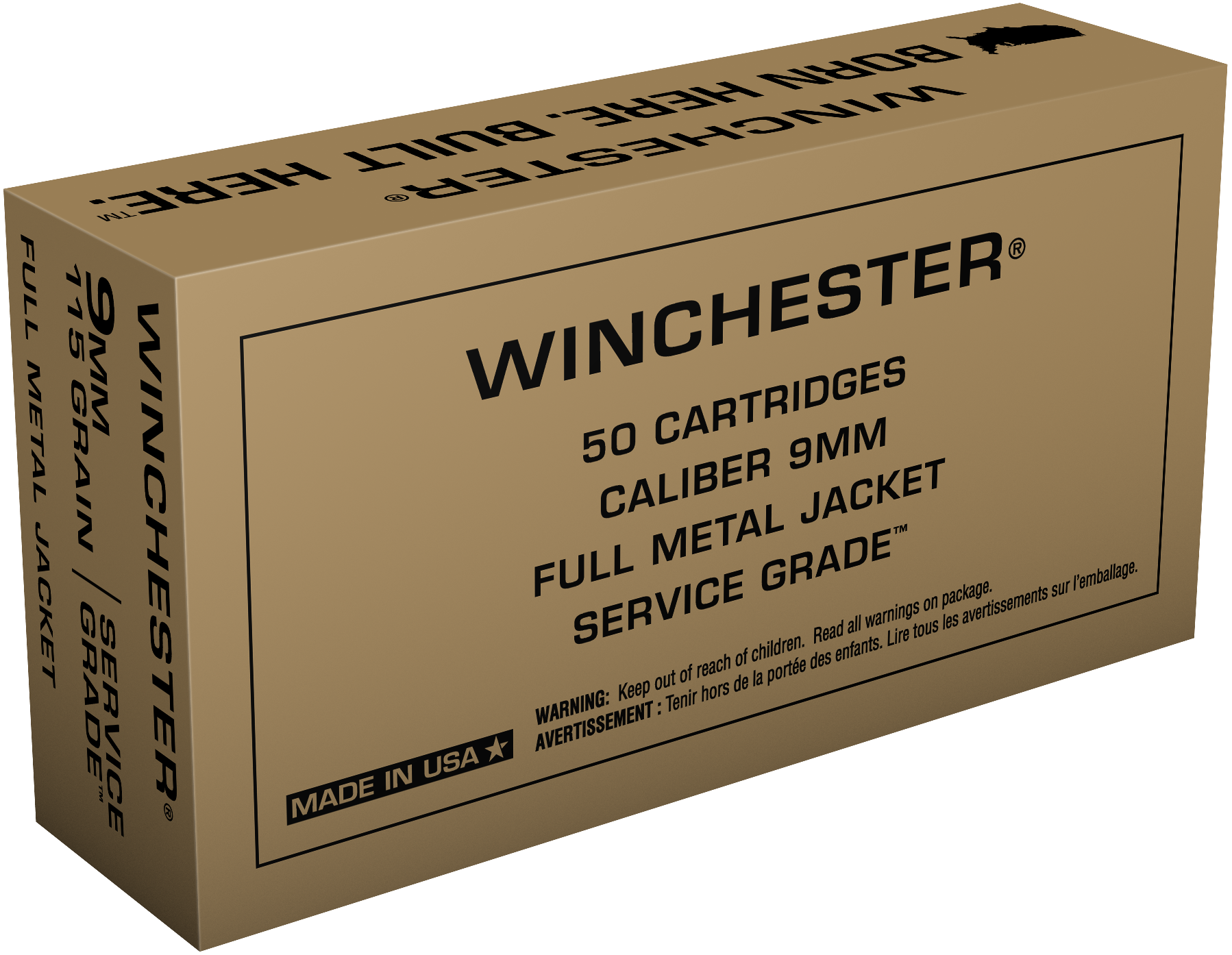 Winchester Ammo SG9W Service Grade  9mmLuger 115gr Full Metal Jacket 50 Per Box/10 Case