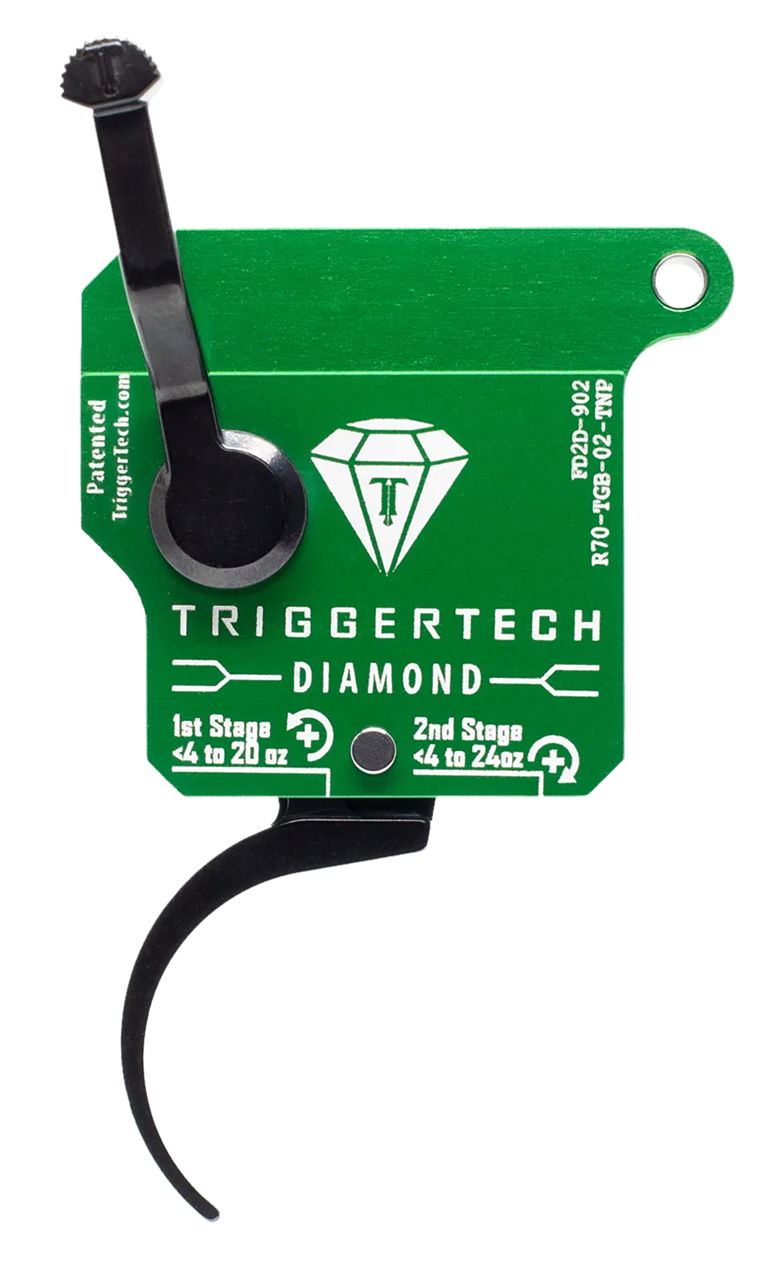 TriggerTech R70TGB02TNP Diamond  Two-Stage Pro Curved Trigger with 0.50-2.80 lbs Draw Weight & Green w/Black Parts Finish for Remington 700 Right