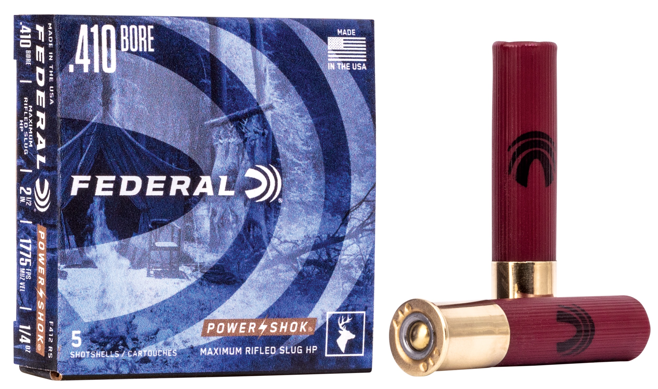 Federal F412RS Power-Shok Shotshell 410Gauge 2.50" 1/4oz RifledSlug Shot 5 Per Box/50 Case