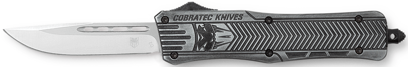 CobraTec Knives MSWCTK1MDNS CTK-1 American Flag Medium 3" OTF Drop Point Plain Stonewashed D2 Steel Blade, 5" Black Aluminum Alloy Handle