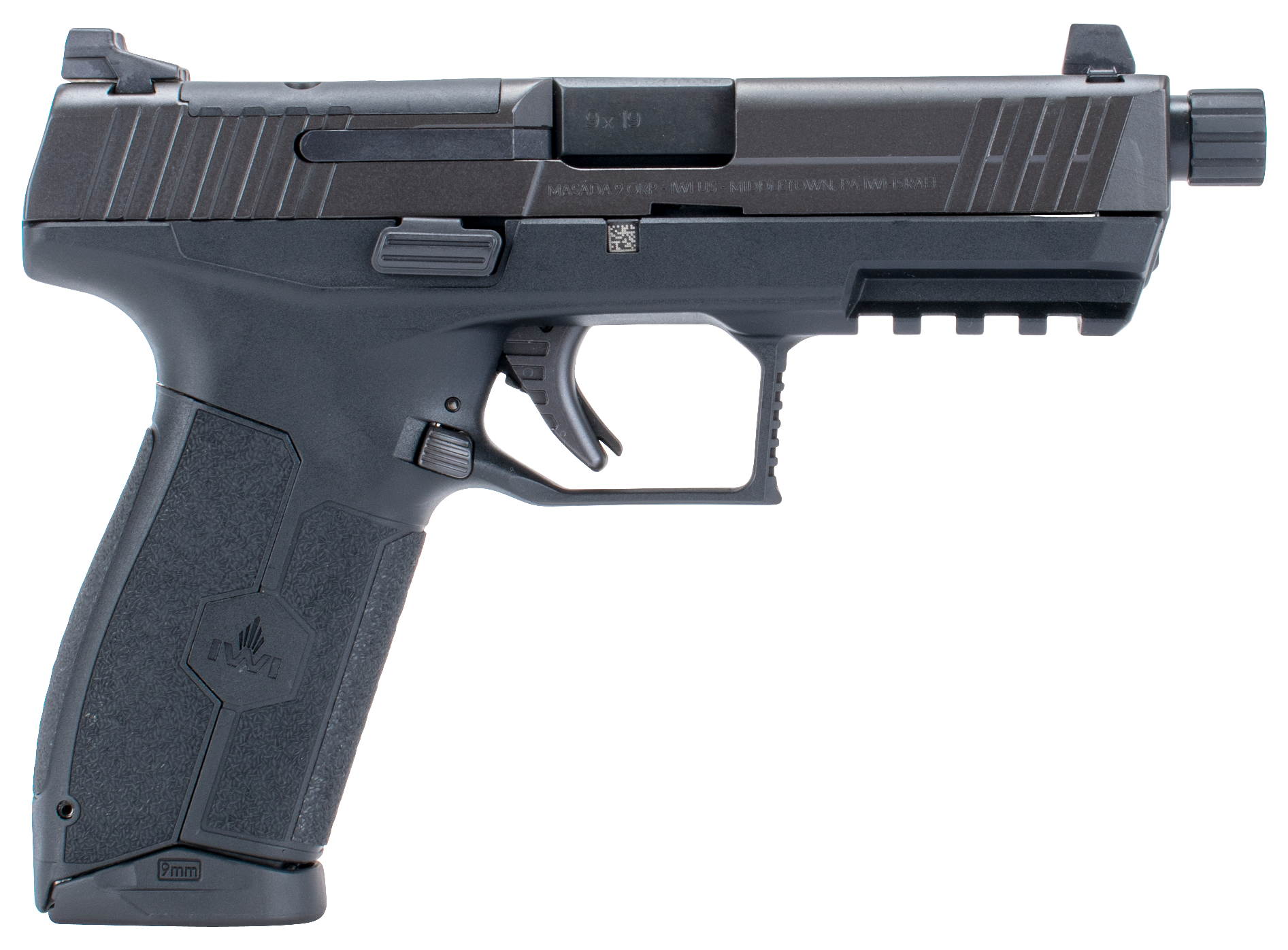 IWI US M9ORP17T MASADA Tactical 9mm Luger 17+1 4.60" Black Button Rifled/Threaded Steel Barrel/Black Optic Ready/Serrated Slide/Black Polymer Frame w/Picatinny Rail/Black Polymer Grips Ambidextrous