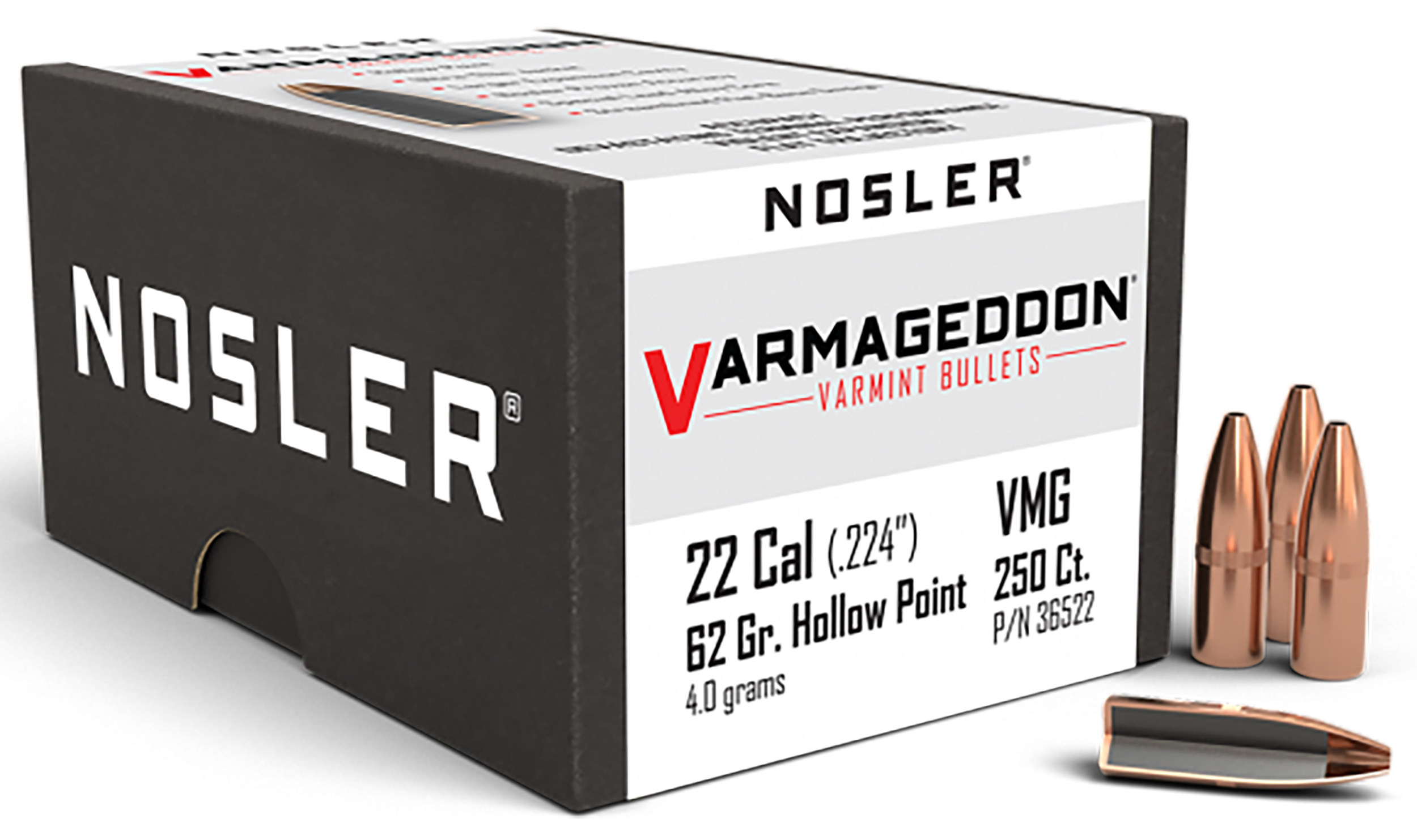 Nosler 36522 Varmageddon 22Cal 62gr Flat Base Hollow Point 250/Box