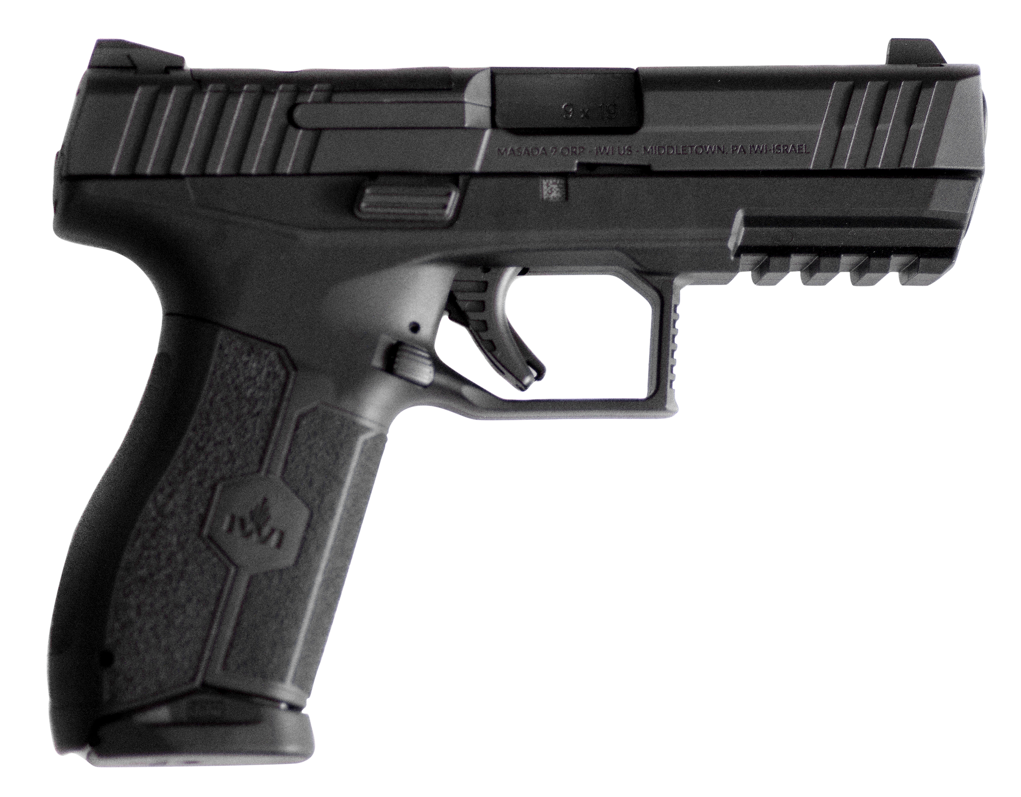 IWI US M9ORP17 MASADA  9mm Luger 17+1 4.10" Black Button Rifled Steel Barrel/Black Optic Ready/Serrated Slide/Black Polymer Frame w/Picatinny Rail/Black Polymer Grips Ambidextrous