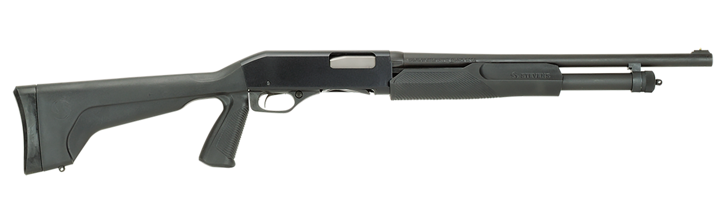 Stevens 19485 320 Security Full Size 12 Gauge Pump 3" 5+1 18.50" Matte Black Carbon Steel Barrel, Matte Black Aluminum Receiver, Fixed w/Pistol Grip Black Synthetic Stock, Ambidextrous