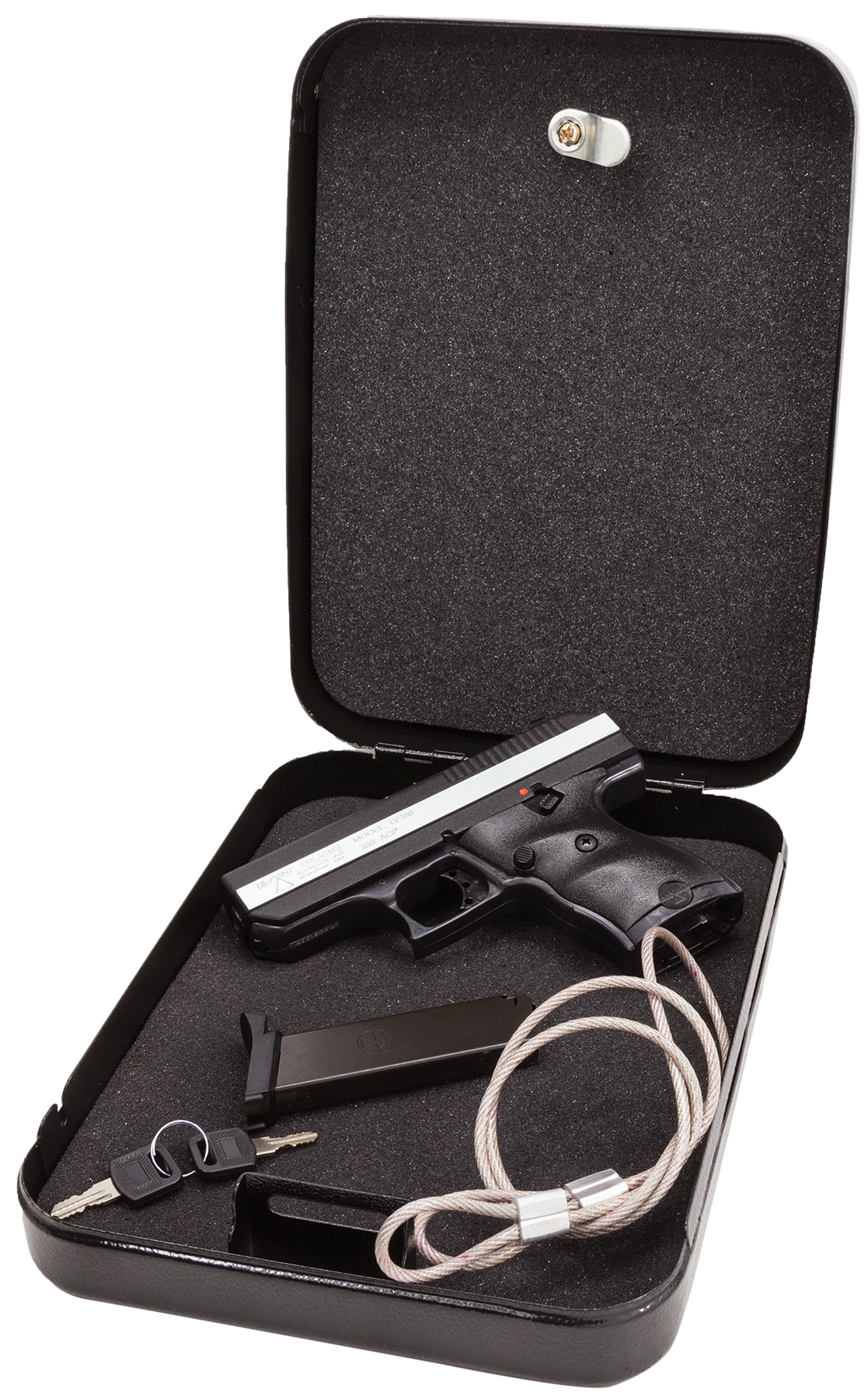 Hi-Point CF380HSP CF Home Security Package 380 ACP 8+1, 3.50" Black Steel Barrel, Black Powder Coated/Chrome Serrated Steel Slide, Black Polymer Frame & Grip, Keyed Lock Box