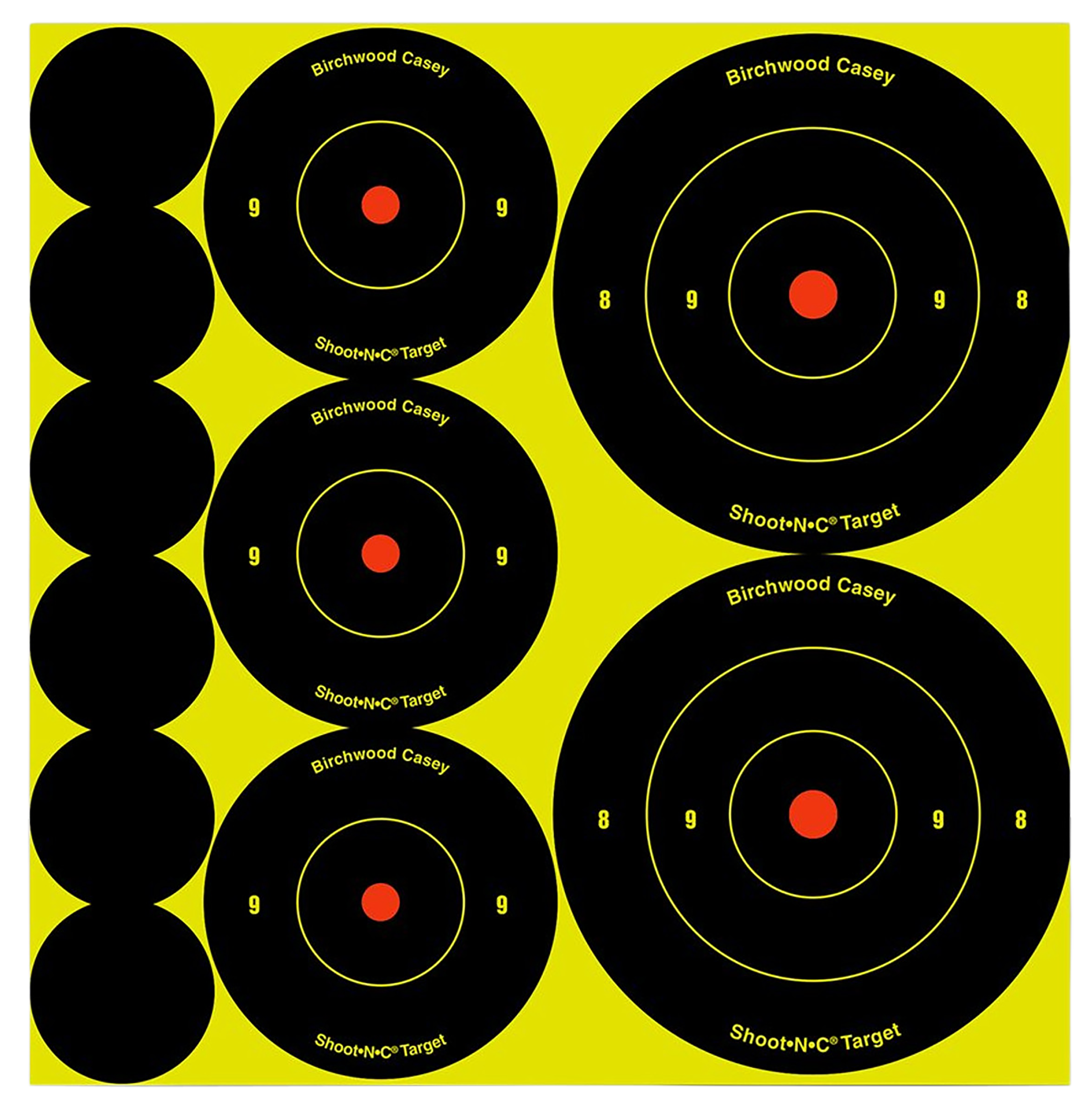 Birchwood Casey 34608 Shoot-N-C Reactive Target Variety Pack Self-Adhesive Paper Black/Yellow Bullseye 132 Pack