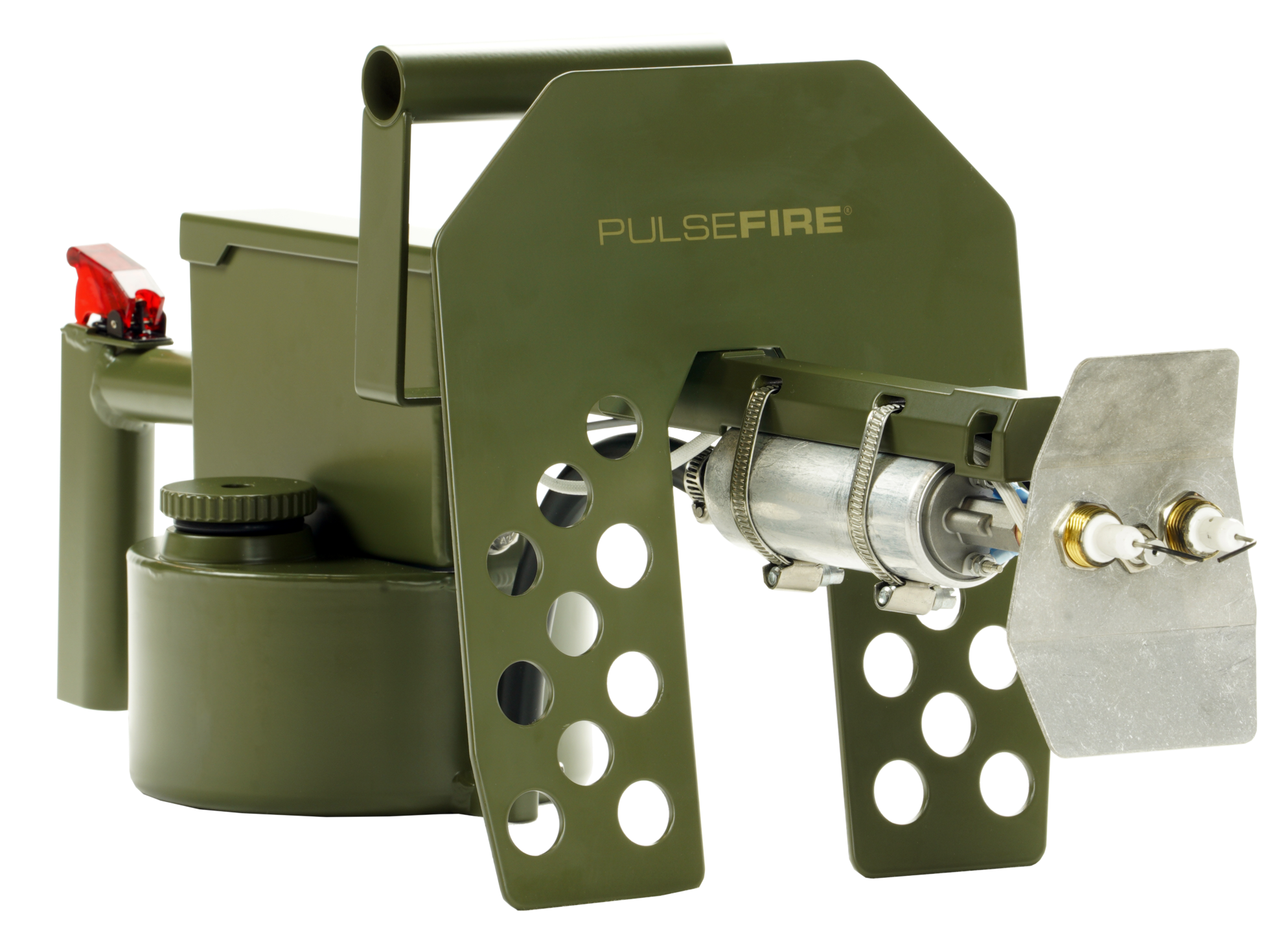 Exothermic Technologies PFLRT Pulsefire LRT Green Powder Coated Aluminum/Brass/Viton 25 ft Flame Range 25.70" Long Fuel Gasoline/Gasoline, Diesel Mix Includes Battery/Battery Charger