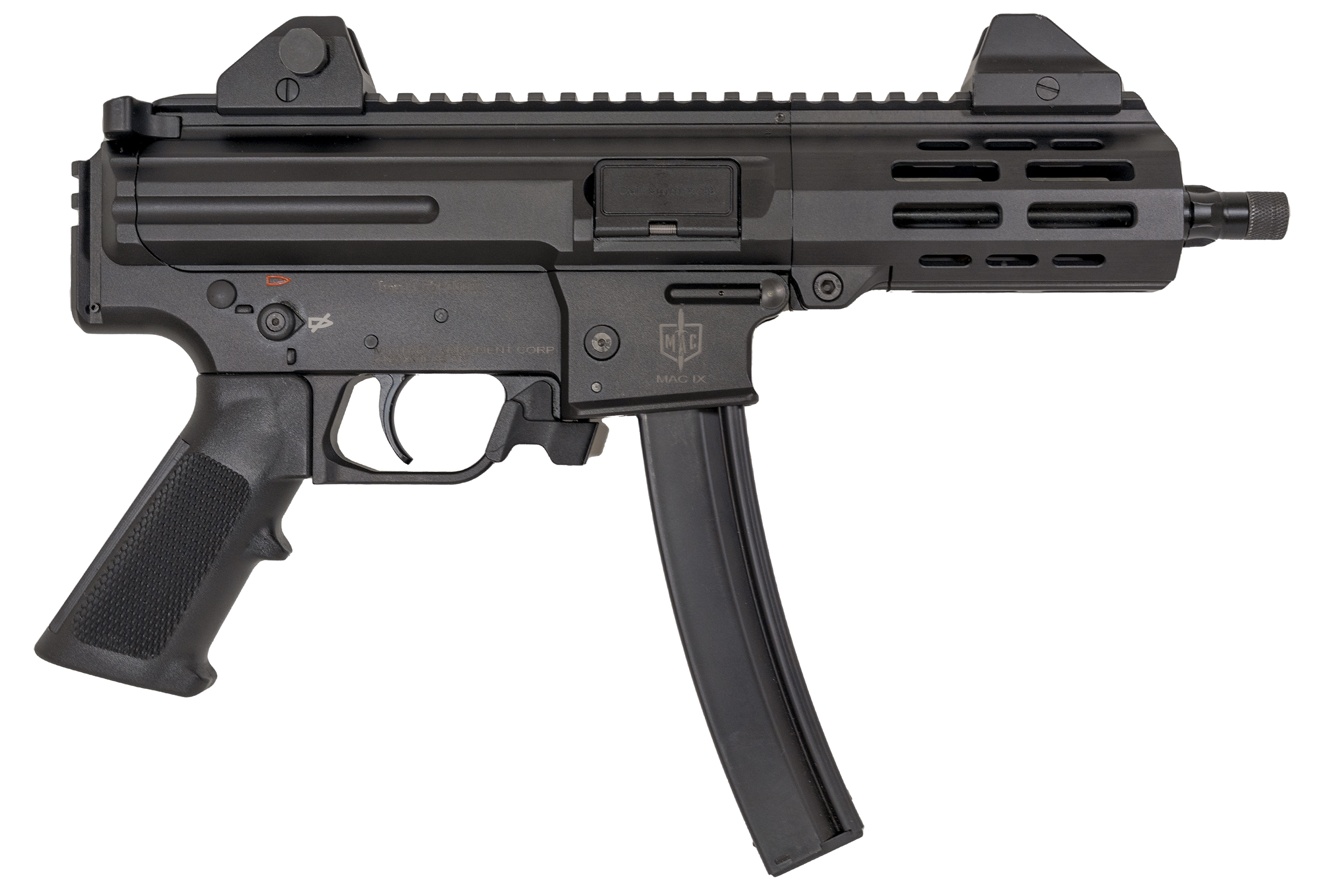 MAC 12755001 IX  9mm Luger 30+1 6.50" Threaded Barrel, Picatinny Rail Receiver & Rear, Black Polymer Grip