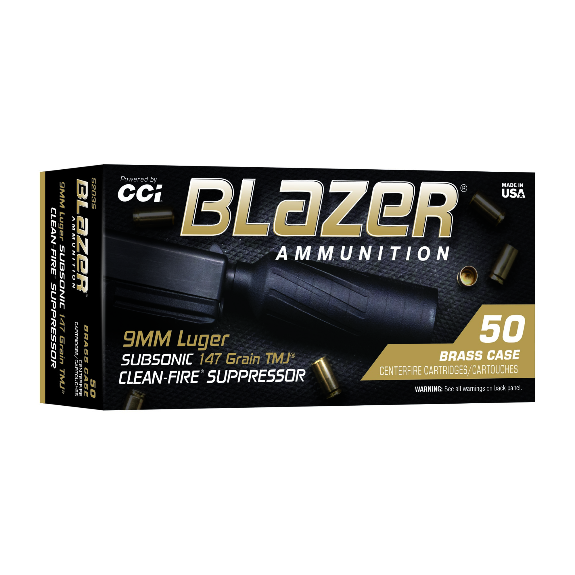 CCI Blazer Brass Clean-Fire Suppressor 9mm 147gr TMJ 50rd Box