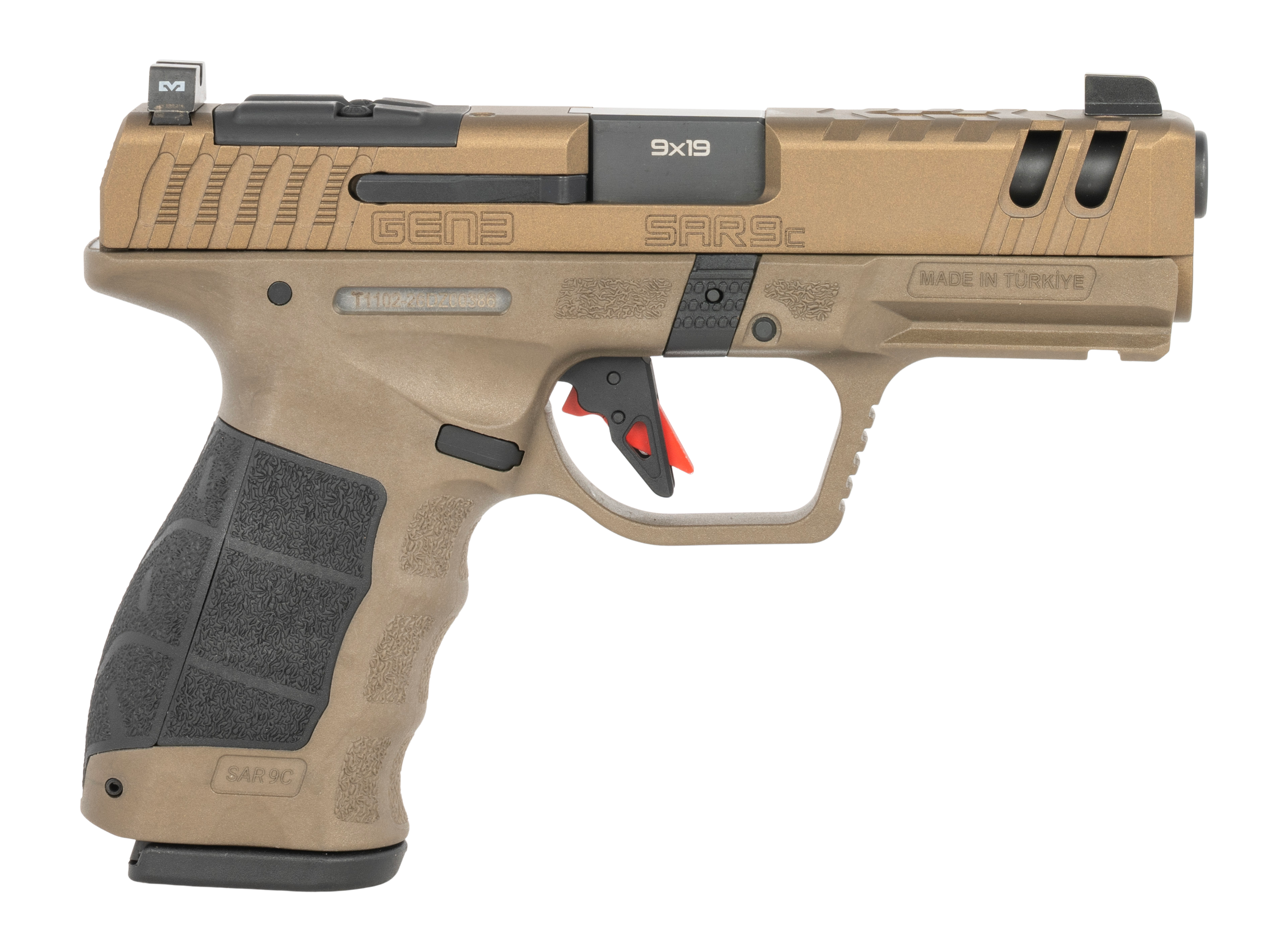 Sarsilmaz SAR9CG3BR10 SAR9 Gen3 Compact 9mm Luger 10+1 4.10" Black Barrel, Bronze Steel Optic Cut/Serrated Slide, Bronze Polymer Frame w/Picatinny Rail, Textured Grip, RMSc Footprint