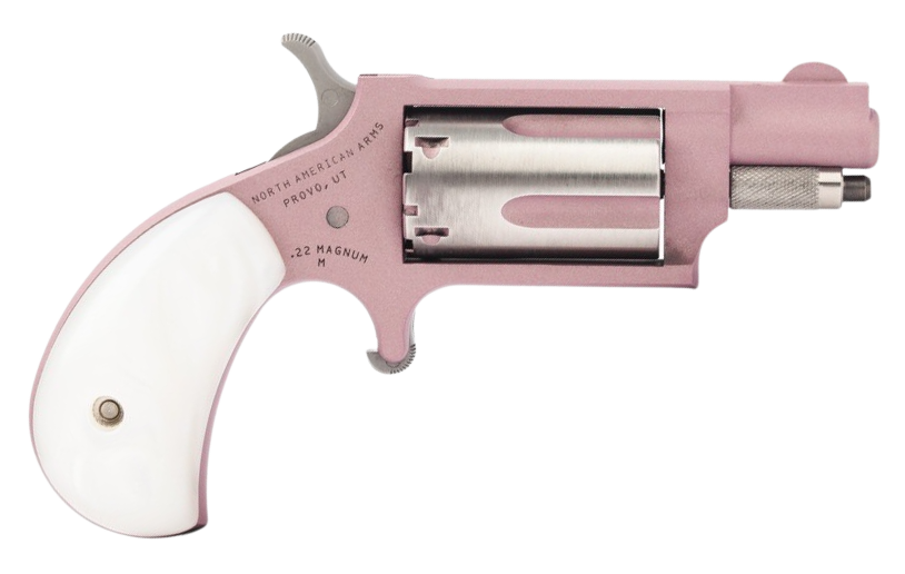 North American Arms 22MSROSE Mini-Revolver  22 WMR 5 Shot 1.13" Rose Gold Cerakote Stainless Steel Barrel & Frame, Rose Gold/Stainless Cylinder, White Pearlite Grip, Stainless Exposed Hammer,