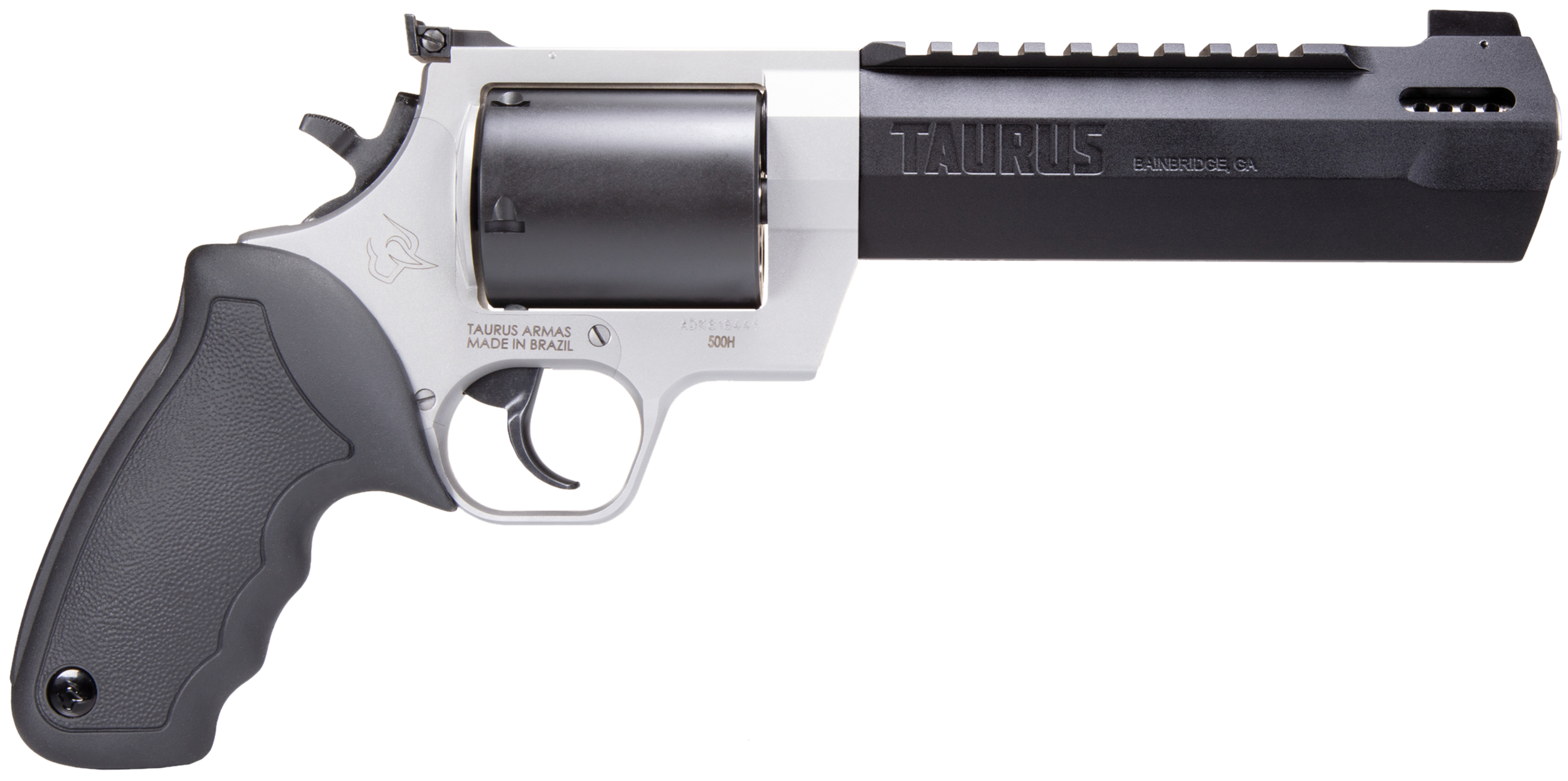 Taurus 2500065RH Raging Hunter  Large Frame 500 S&W Mag 5rd 6.75" Matte Black Ported/Target Crown Barrel, Matte Black Oxide Cylinder, Matte Stainless Stainless Steel Frame, Black Rubber Grip