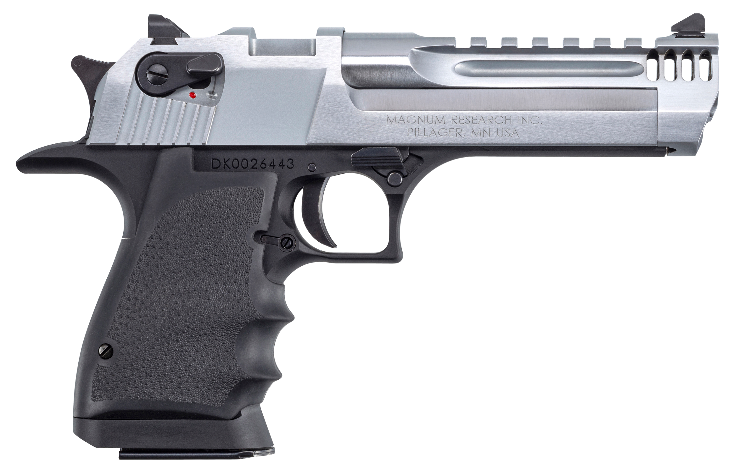 Magnum Research DE357L5BC Desert Eagle L5 357 Mag 5" with Muzzle Brake 9+1 Black Hardcoat Anodized Aluminum Frame Brushed Chrome Carbon Steel Slide Black Hogue Wraparound Rubber Grip