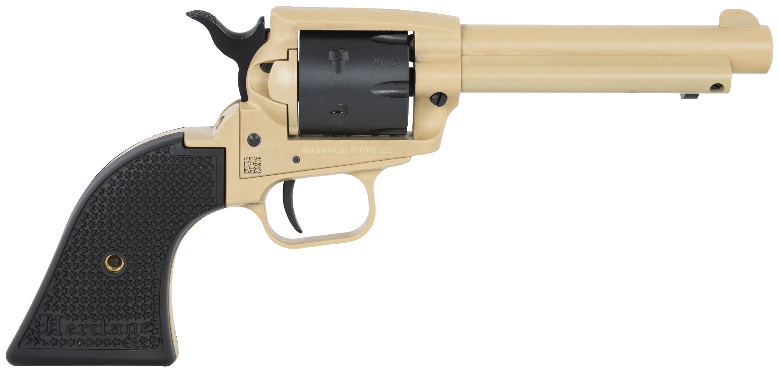 Heritage Mfg SRR22V4 Rough Rider  22 LR 6 Shot 4.75" Sabre Sand Cerakote Steel Barrel, Sabre Sand Cerakote Steel Frame, Black Satin Cylinder, Black Polymer Grip, Hammer/Thumb Safety, Exposed Hammer