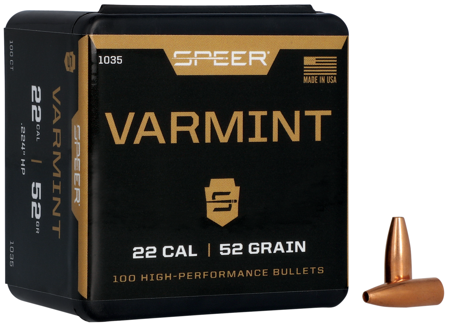 Speer 1035 Varmint 22Cal 52gr Hollow Point 100 Per Box/5 Case