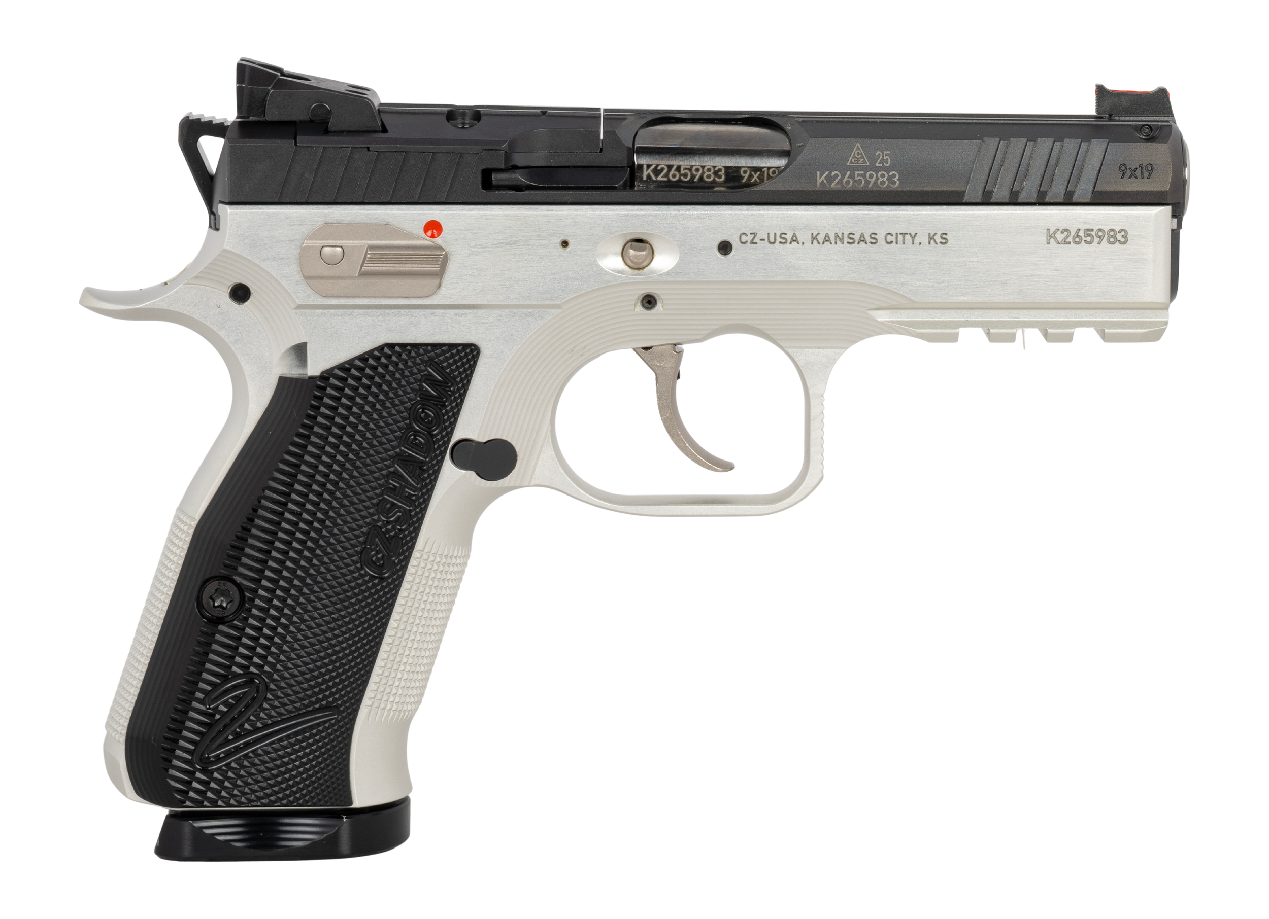 CZ-USA 86156 Shadow 2 Compact Frame 9mm Luger 15+1 4" Stainless Black Optic Ready/Serrated Slide, Silver Aluminum Frame w/Beavertail & Picatinny Rail, Black Duralumin Grip