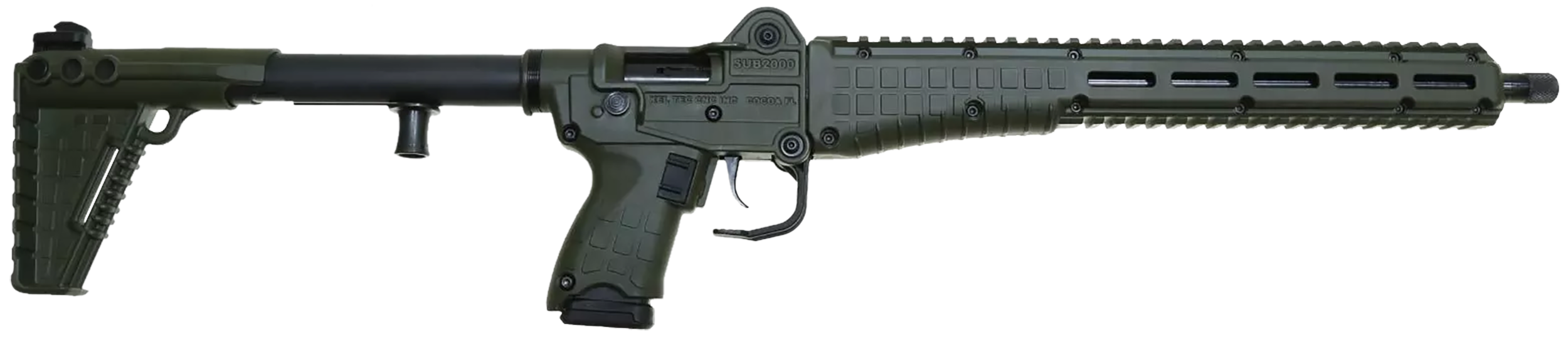 Kel-Tec SUB2K9GLKGRN10 SUB2000 Gen3 9mm Luger 10+1 16.15" Black Steel Threaded Barrel, Green Picatinny Rail Aluminum Receiver, M-LOK Slots Handguard, Green Synthetic Folding Stock, Black Polymer Grip