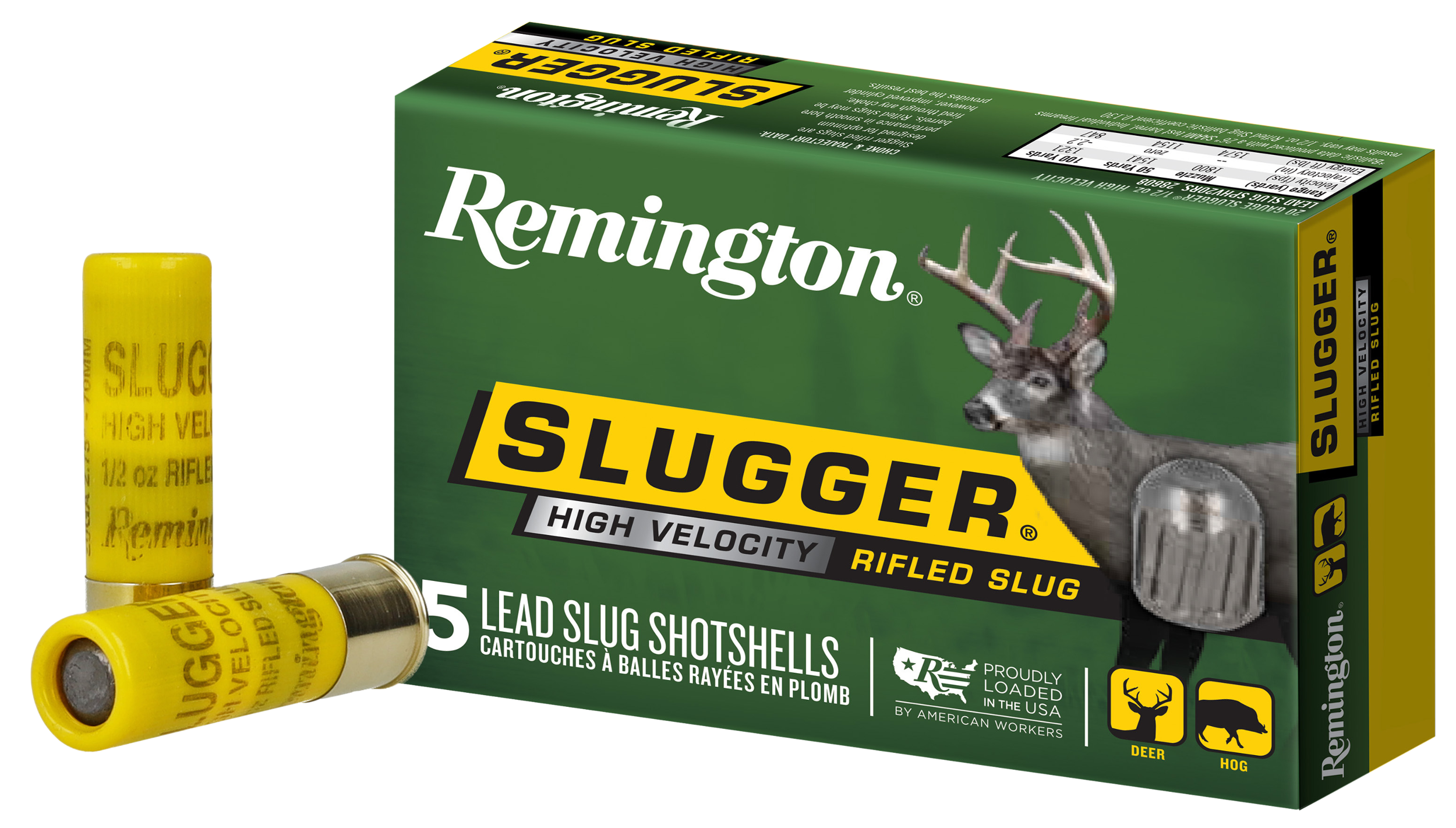 Remington Ammunition 28608 Slugger High Velocity 20 Gauge 2.75" 1/2 oz Rifled Slug Shot 5 Per Box/ 50 Cs