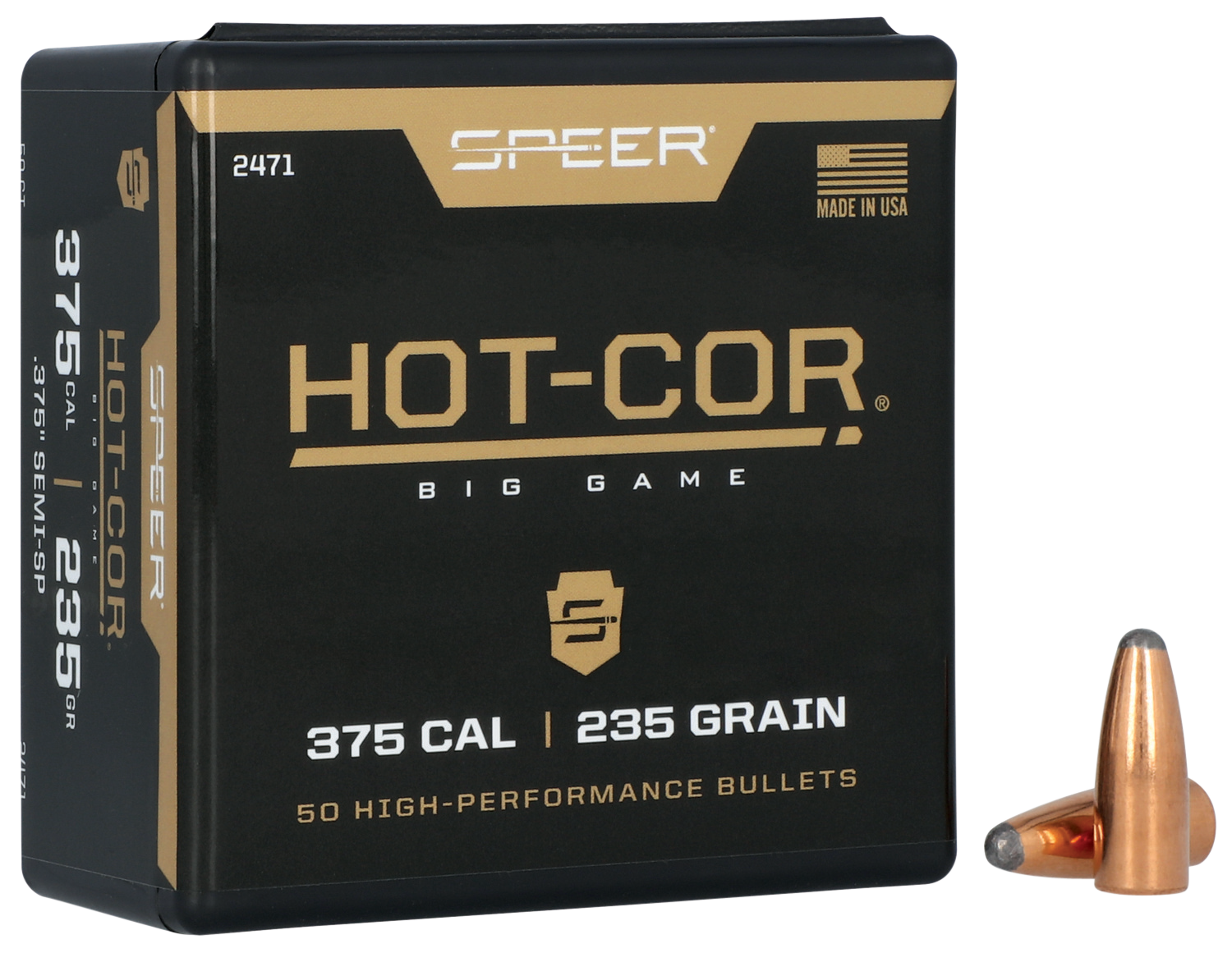 Speer 2471 Hot-Cor 375Cal 235gr Semi Spitzer Soft Point 50 Per Box/5 Case