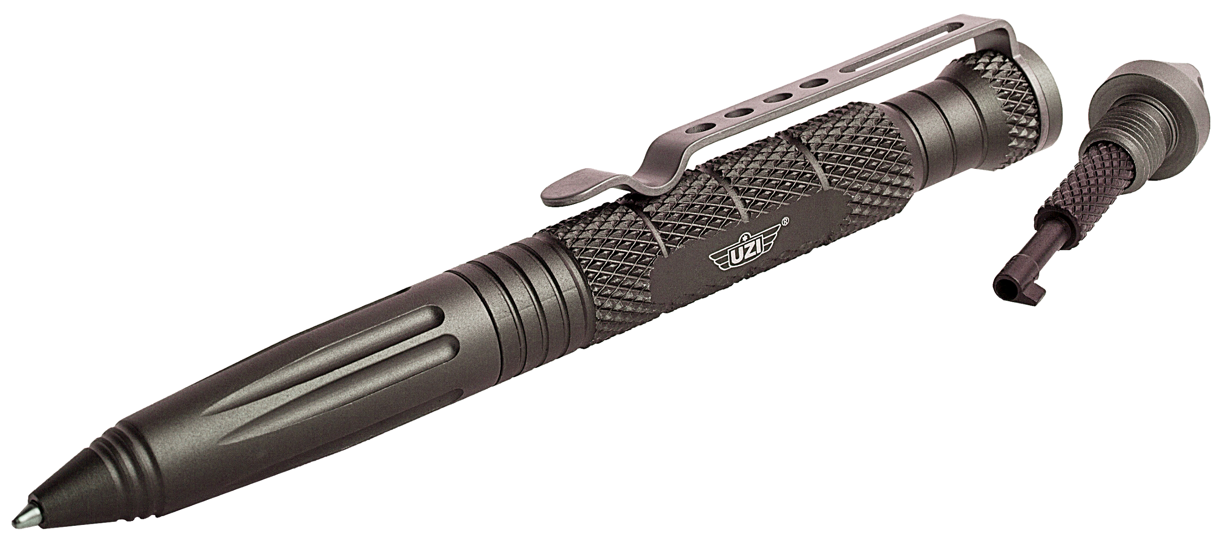 Uzi Accessories UZITACPEN6GM Tactical Pen  Gun Metal Aluminum 6" Features Glass Breaker/Cuff Key