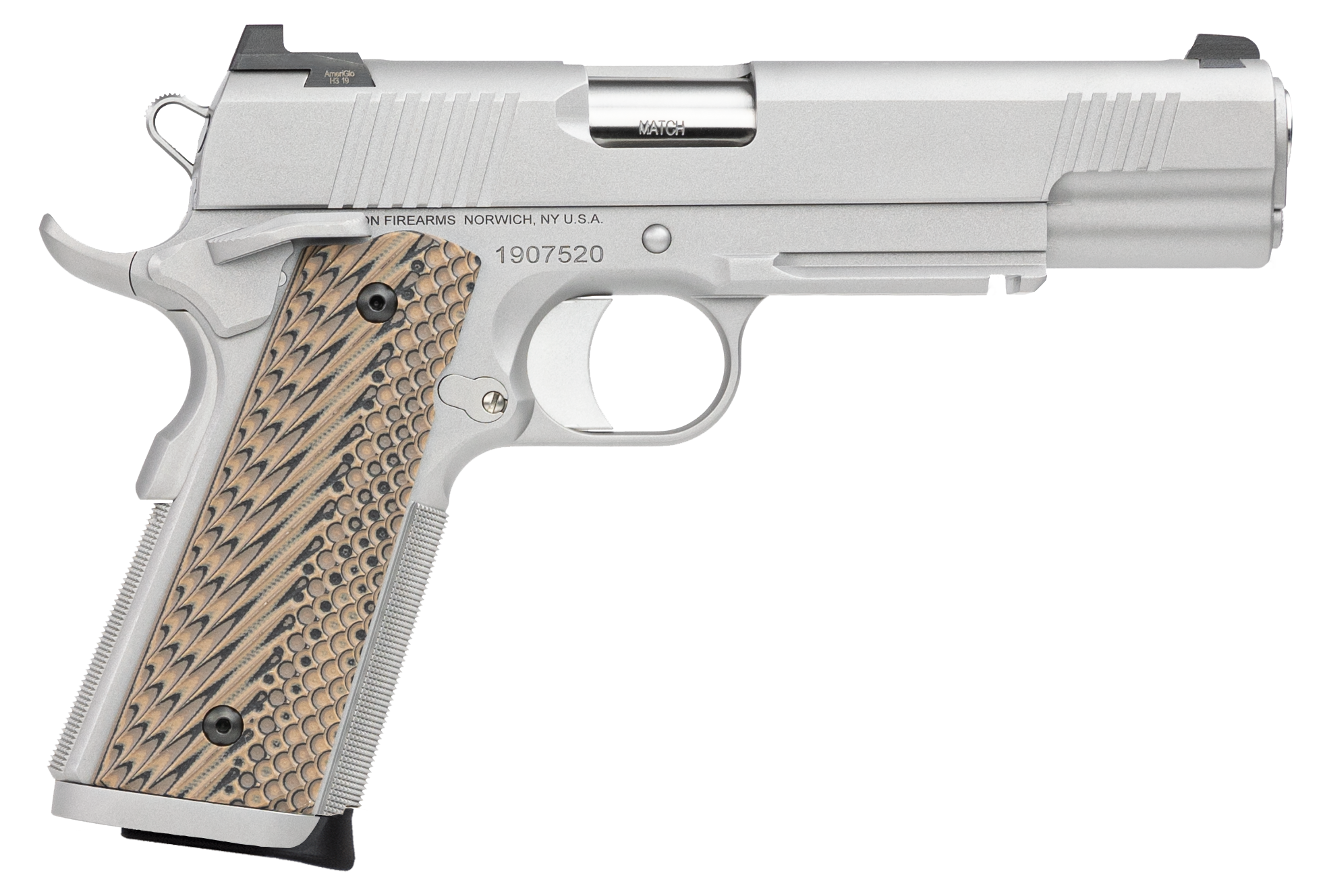 Dan Wesson 01815 Specialist  10mm Auto Caliber with 5" Barrel, 8+1 Capacity, Overall Stainless Steel Finish, Picatinny Rail & Beavertail Frame, Serrated Bead Blasted Slide & Black/Brown G10 Grip