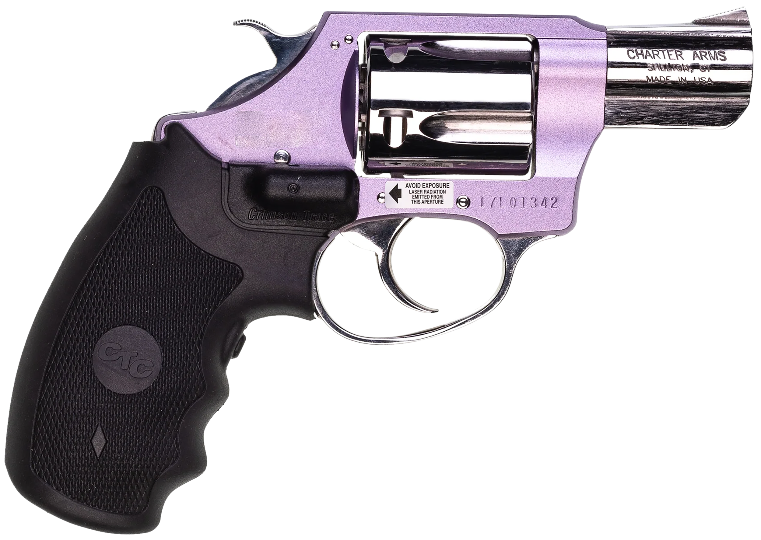 Charter Arms 53842 Undercover Lite Chic Lady Small 38 Special 5 Shot 2" High Polished Stainless Steel Barrel & Cylinder, Lavender Aluminum Frame w/Black Crimson Trace Laser Grip, Exposed Hammer