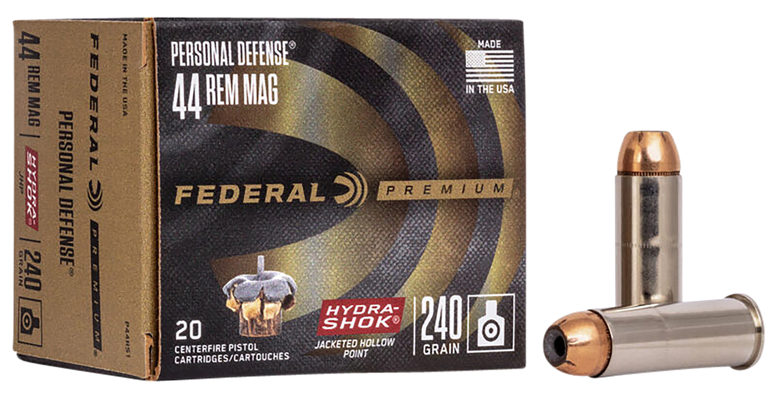 Federal P44HS1 Premium Personal Defense 44RemMag 240gr Hydra-Shok Jacketed Hollow Point 20 Per Box/25 Case