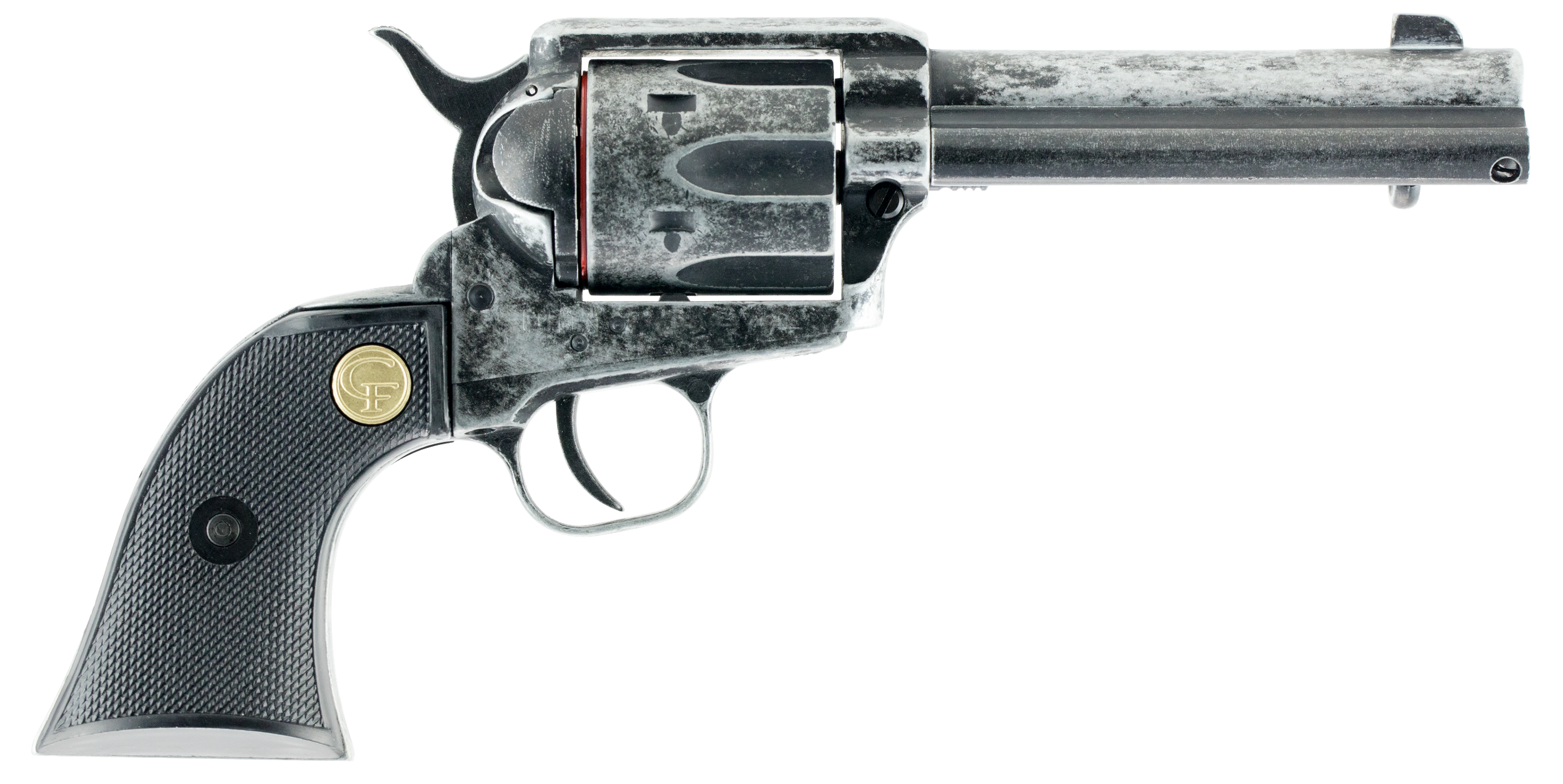 Chiappa Firearms 340089 SAA 1873  Medium Frame 22 LR 6 Shot, 4.75" Antiqued Steel Barrel, Antiqued Steel Frame, Antique Cylinder, Black Plastic Grip, Exposed Hammer