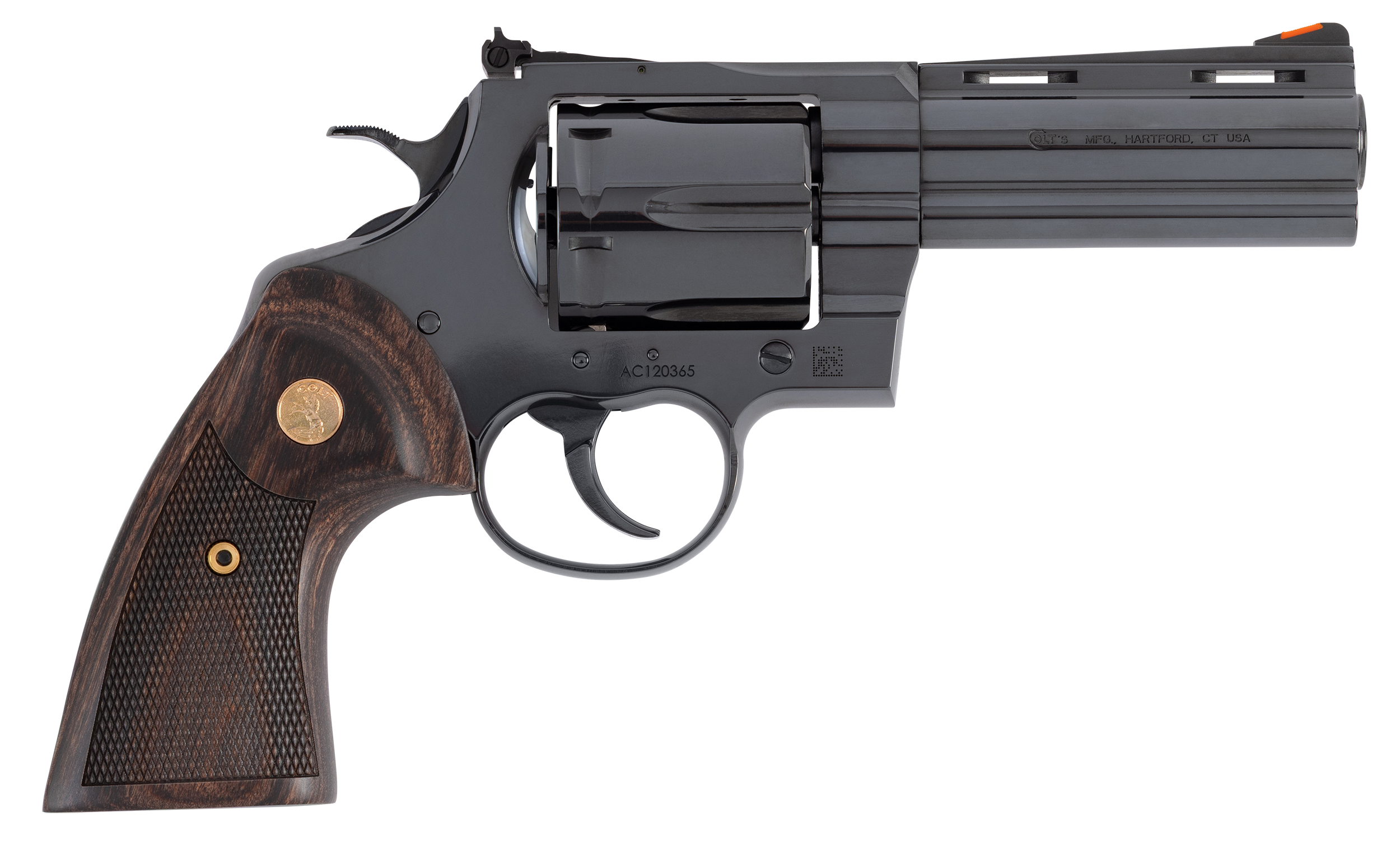 Colt Mfg ANACONDABP4WTS Anaconda  Large 44 Mag 6 Shot 4.25" Blued Vent Rib Barrel, Cylinder, Steel Frame, Hogue Finger Grooved Grip, Exposed Hammer