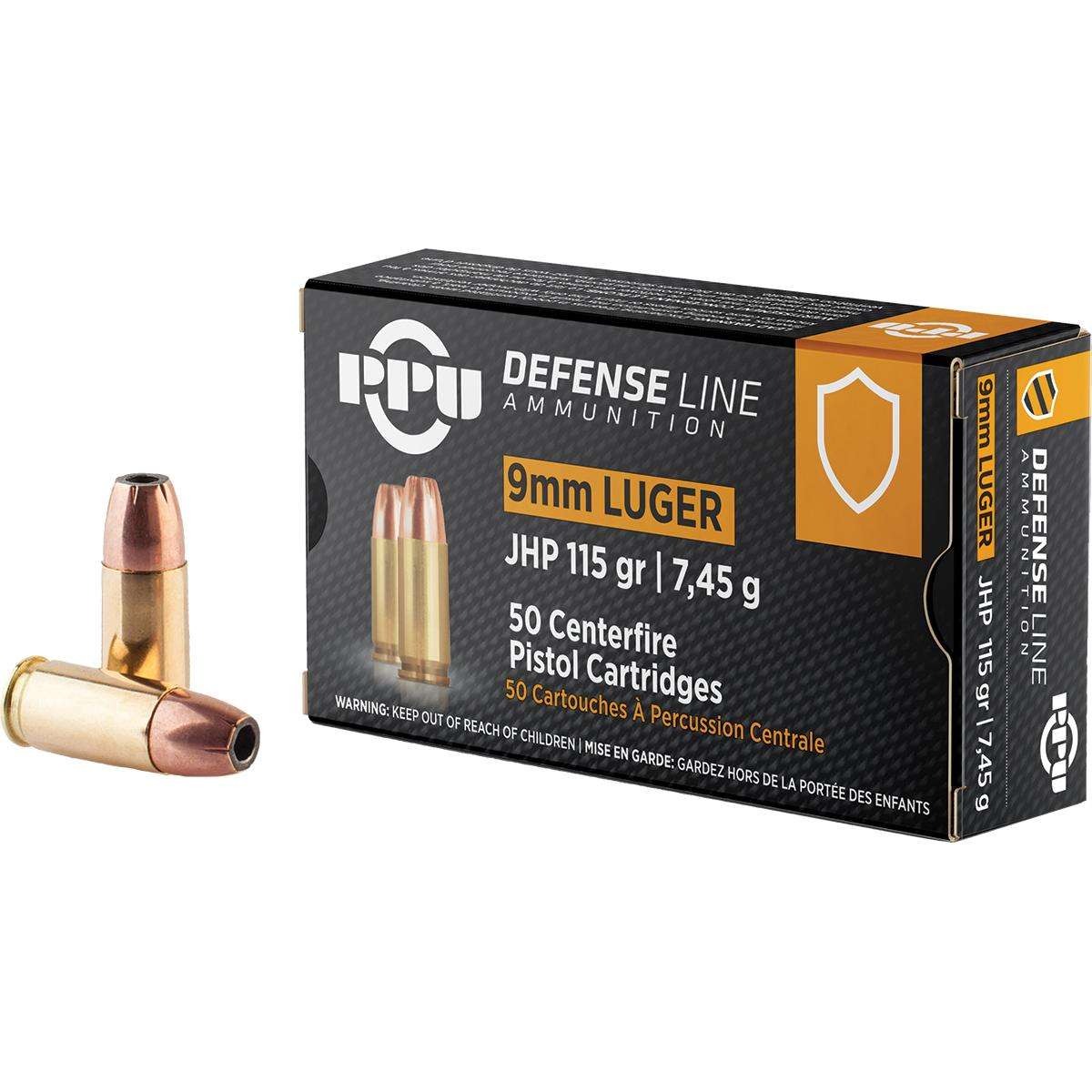 PPU DEF 9 MM LUGER 115GR JHP 50RD BOX 20 BOXES PER CASE