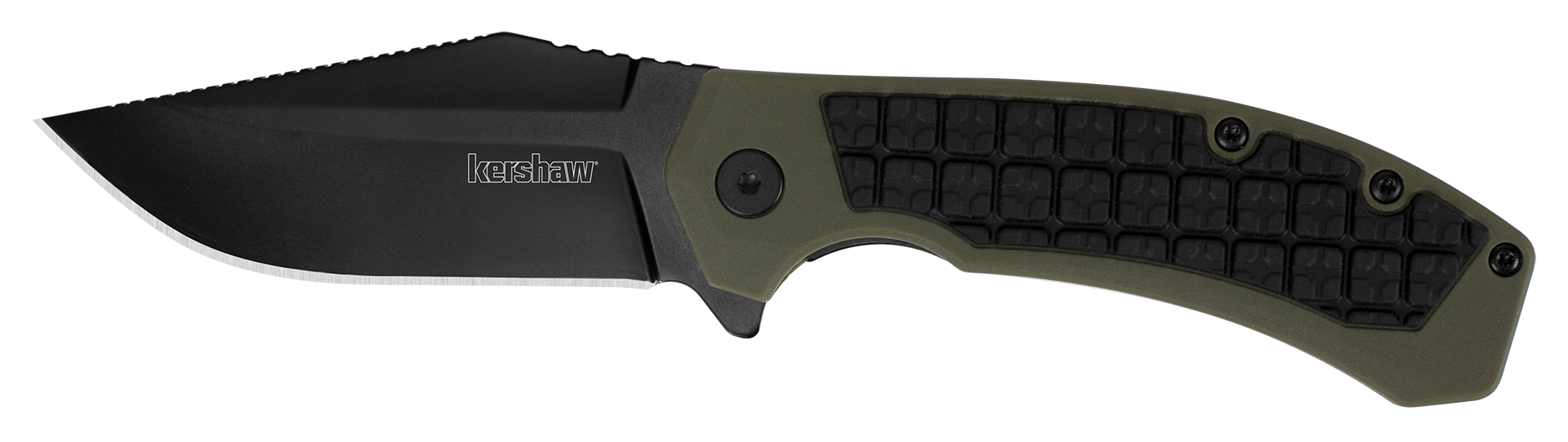 Kershaw 8760 Faultline  3" Folding Drop Point Plain Black Oxide 8Cr13MoV SS Blade Black/OD Green Glass-Filled Nylon Handle Includes Pocket Clip