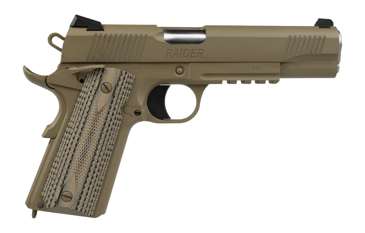 Tisas Arms 10100505 1911 Duty 45 ACP 8+1 5" Flat Dark Earth Cerakote Stainless Steel Serrated Slide & Frame w/Picatinny Rail, G10 Grip