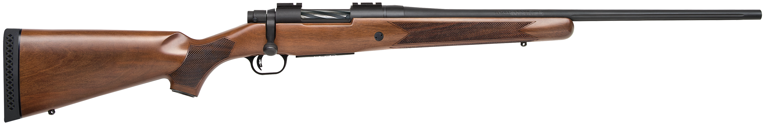 Mossberg 27841 Patriot  Full Size 22-250 Rem 5+1 22" Matte Blued Fluted Barrel, Drilled & Tapped Matte Blued Stainless Steel Receiver, Walnut Fixed Stock, Right Hand
