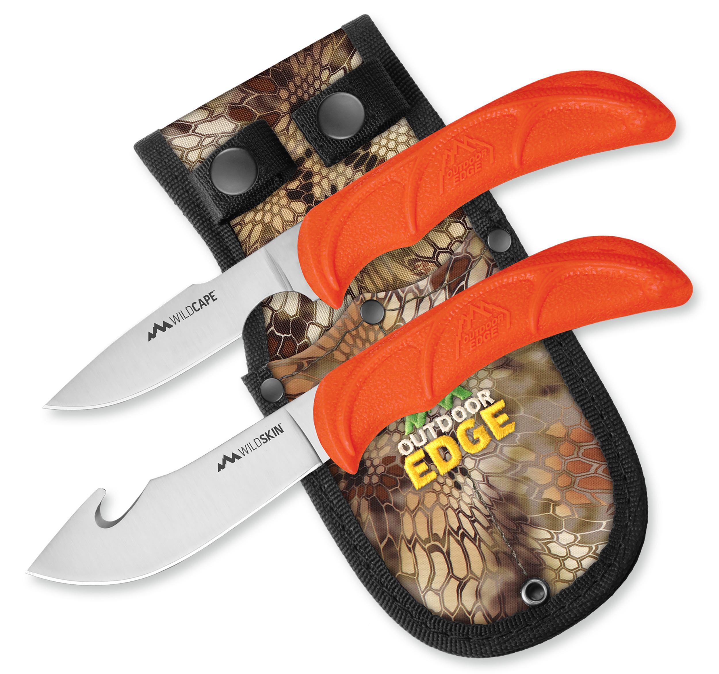 Outdoor Edge WR1C WildPair  2.50"/4" Fixed Gut Hook/Caper Plain/Gut Hook 420J2 Stainless Steel Blade TPR Blaze Orange Handle