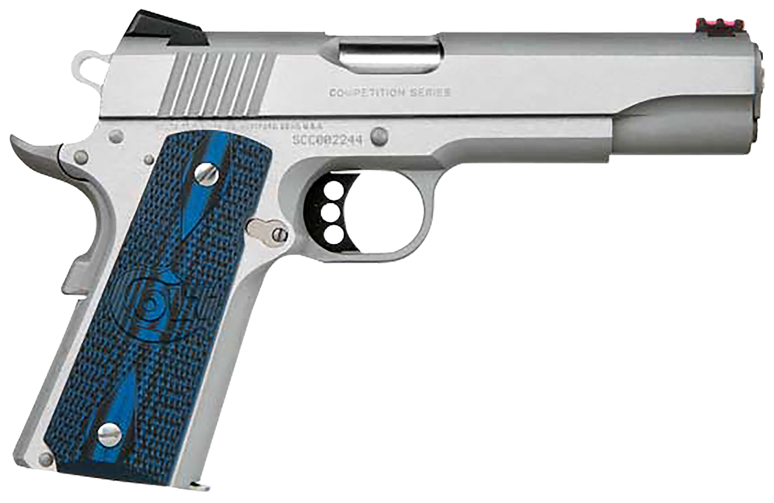 Colt Mfg O1072CCS Competition Government 9mm Luger 9+1 5" Stainless National Match Barrel, Stainless Steel Serrated Slide & Frame w/Beavertail, Checkered Blue G10 Grip, Ambidextrous