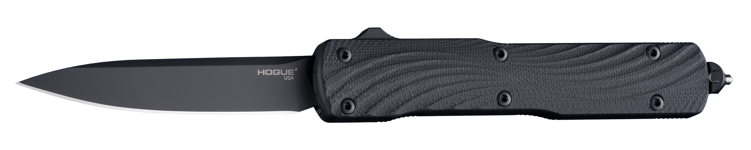 Hogue Counterstrike 3.35" OTF Drop Point Plain Black PVD CPM 20V SS Blade, Aluminum/G10 Aluminum Handle