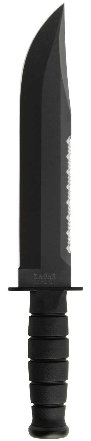 Ka-Bar 2211 Big Brother  9.38" Fixed Top Serrated/Bottom Straight Plain Black 1095 Cro-Van Blade, Black Kraton G Handle, Includes Sheath