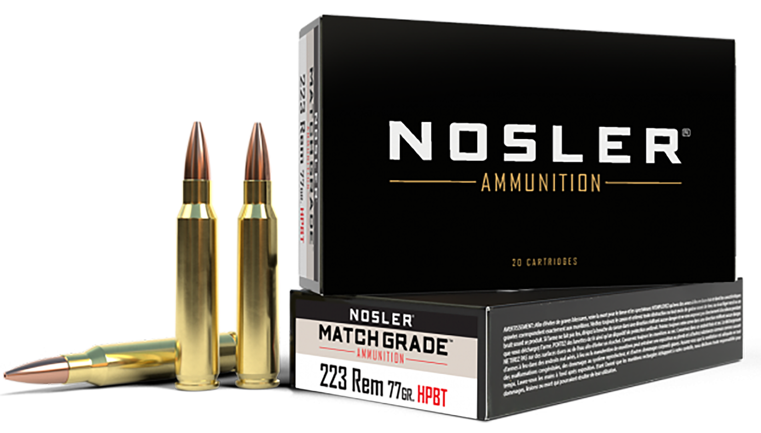 Nosler 60011 Match Grade 223Rem 77gr Custom Competition Hollow Point Boat Tail 20 Per Box/20 Case