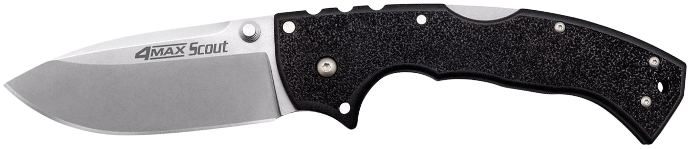 Cold Steel CS62RQ 4-Max Scout 4" Folding Plain Stone Washed Japanese AUS-10A SS Blade/ Black Griv-Ex Handle Includes Pocket Clip