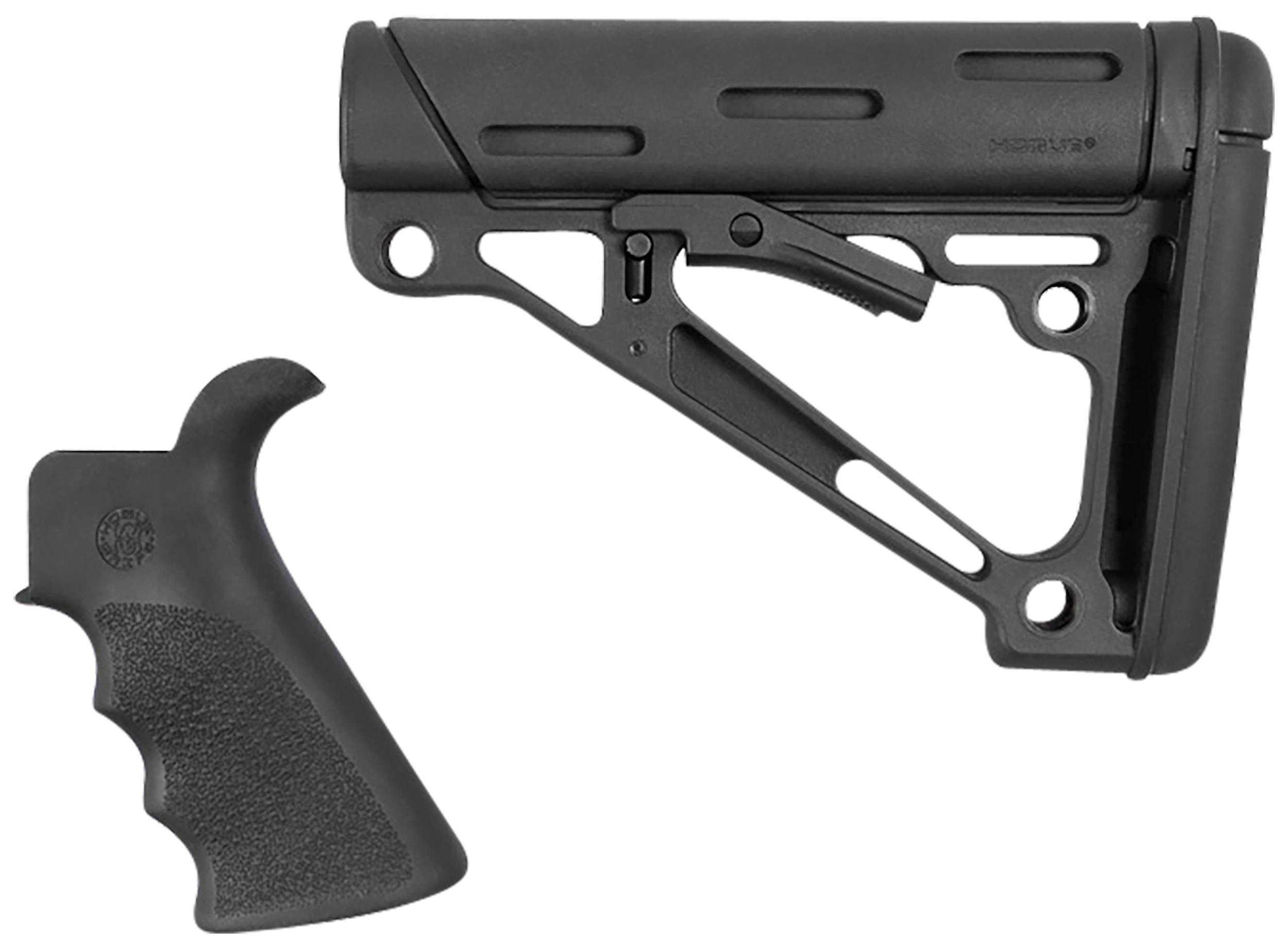Hogue 15055 OverMolded Combo Kit Black Synthetic with Rubber Overmold, Collapsible Stock, Beavertail Grip with Finger Grooves, Fits Commercial Buffer Tube (Tube Not Included)
