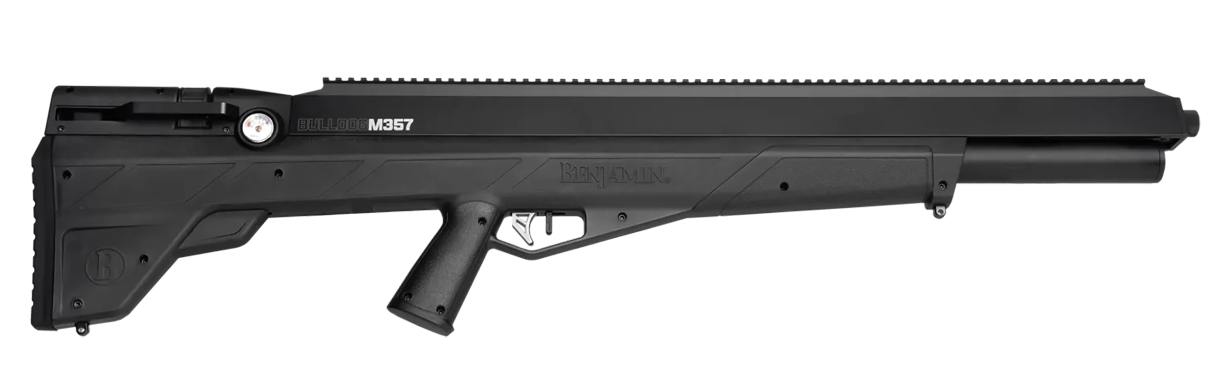 Benjamin BPBM3S Bulldog M357 PCP 357 Pellet 5 Shot Black Lothar Walther Barrel, Black Receiver w/Picatinny Rail, Fixed Bull Black Stock