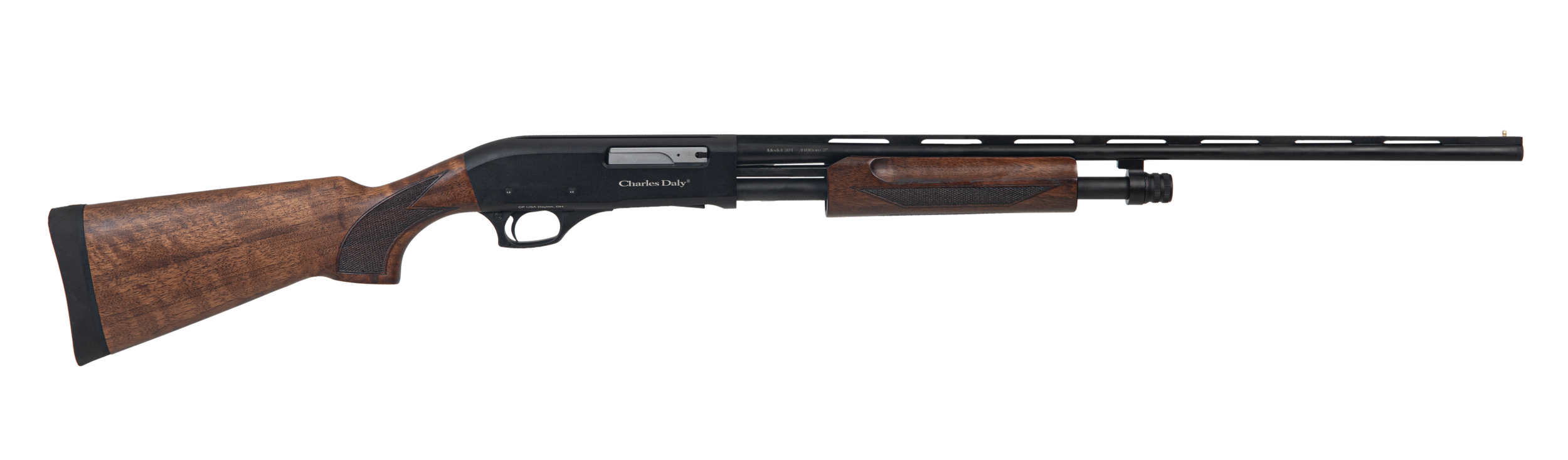 Charles Daly 930422 301 Field Full Size 410 Bore Pump 4+1 26" Black Vent Rib Barrel, Black Anodized Grooved Aluminum Receiver, Fixed Matte Black Synthetic Stock, Beretta/Benelli Mobil Choke System