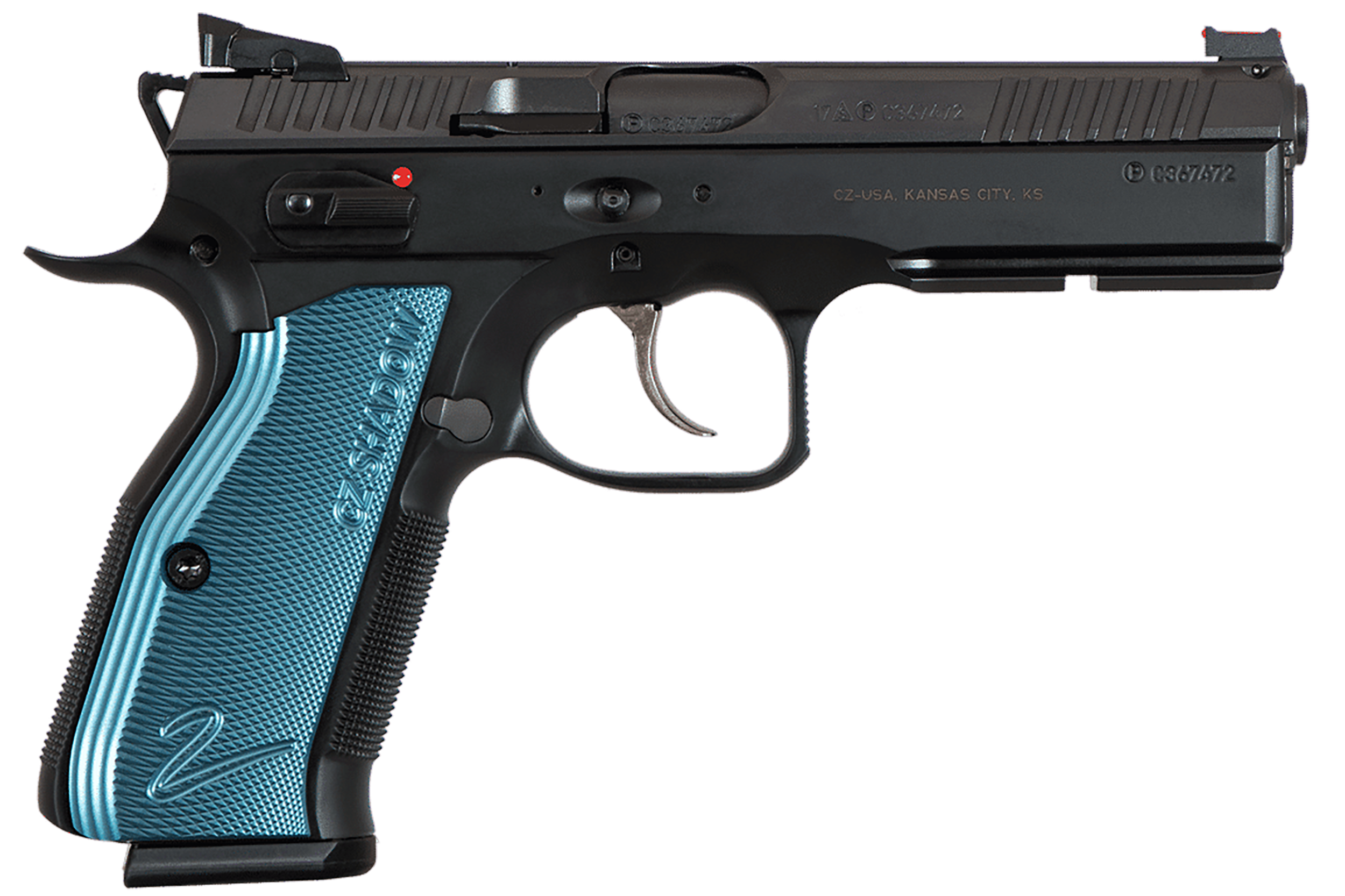 CZ-USA 91257 Shadow 2 SA/DA 9mm Luger 4.89" 17+1 Overall Black Nitride Finish with Inside Railed Steel Slide, Blue Aluminum Grip, Non-Tilted Barrel & Picatinny Rail
