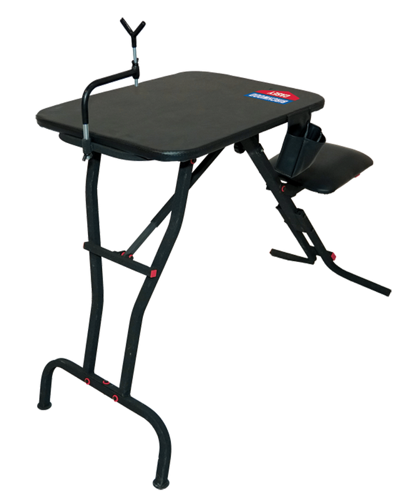 Birchwood Casey MSB100 Ultra Steady Shooting Bench Black Steel, Folding Seat, Pockets & Adjustable Rubber Coated Gun Rest 21" W x 28" L
