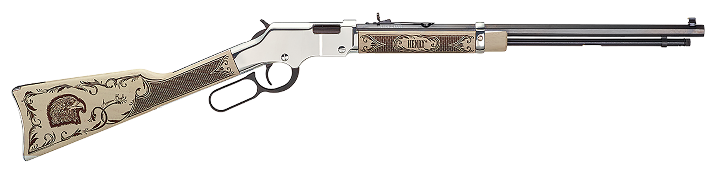 Henry H004AE Golden Boy Silver American Eagle Full Size 22 Short, 22 Long, 22 LR, 16 LR/21 Short, 20" Blued Barrel, Nickel-Plated Metal Finish & Ivory American Walnut Stock Right Hand