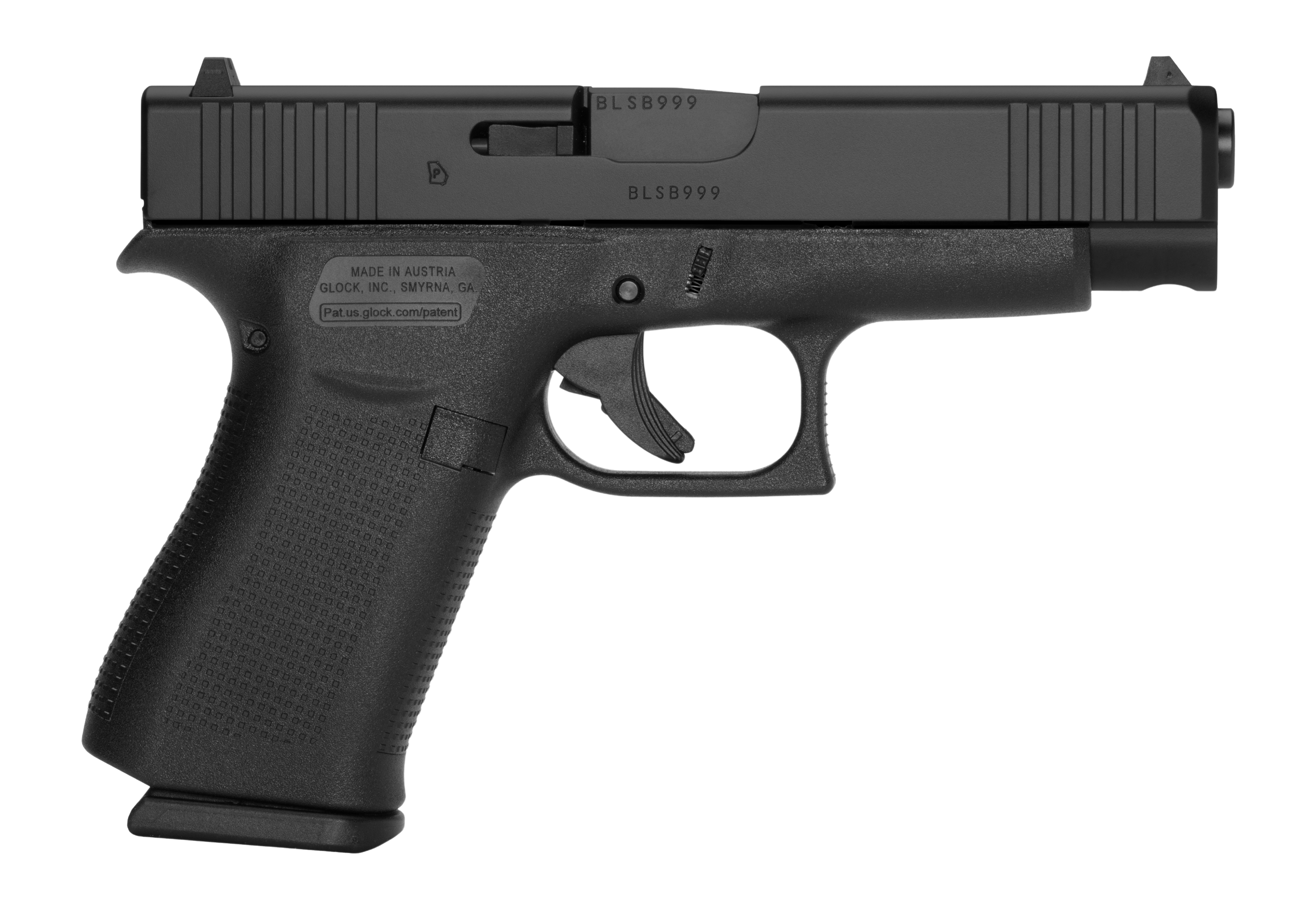 Glock PA4850201FR G48 Slim Compact 9mm Luger 10+1 4.17" Black GMB Barrel, Black nDLC Serrated Steel Slide, Black Polymer Frame w/Beavertail & Front Rail, Black Textured Polymer Grip, Right Hand