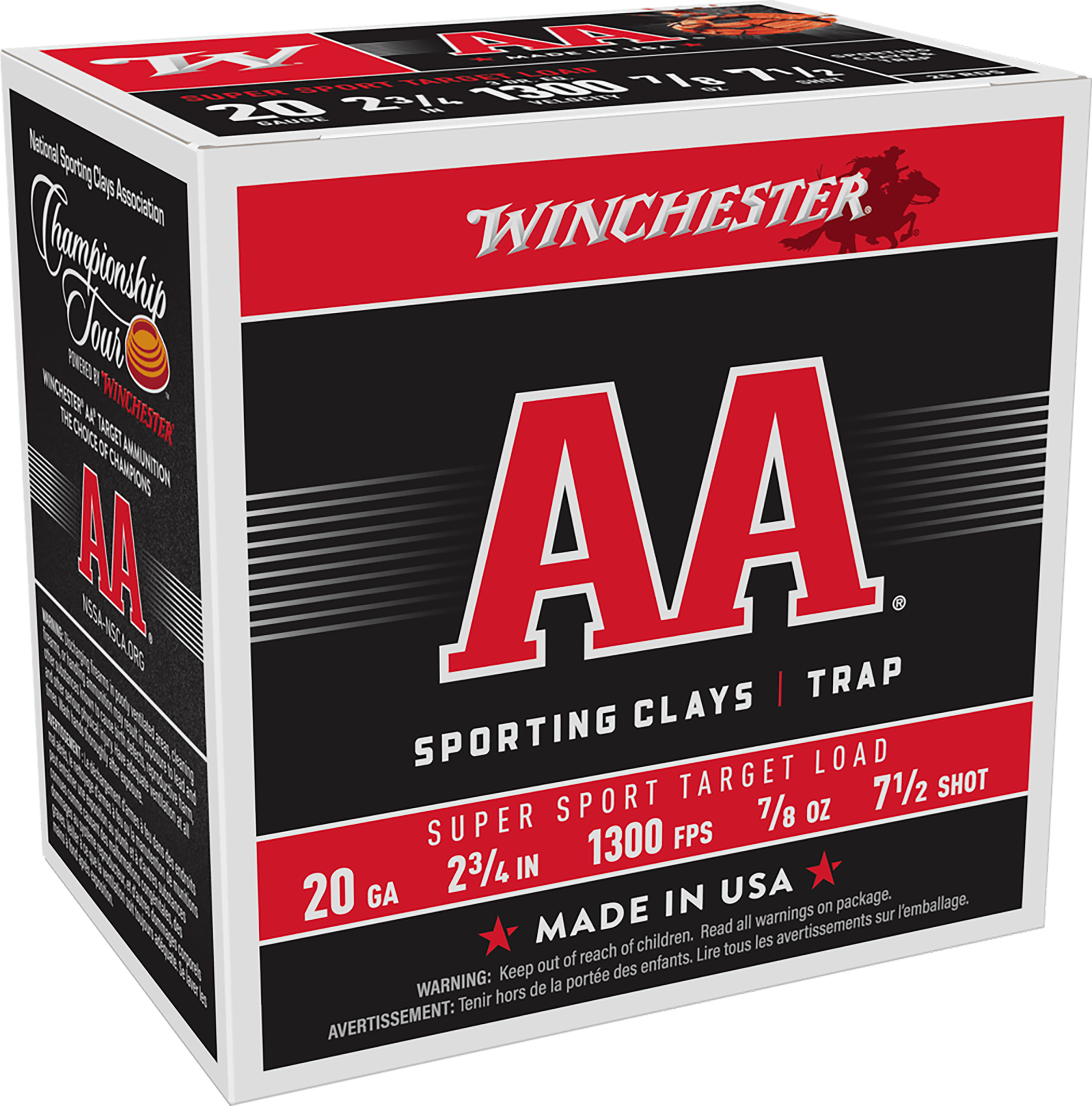 Winchester Ammo AASC207 AA Super Sport Sporting Clay 20Gauge 2.75" 7/8oz 7.5Shot 25 Per Box/10 Case